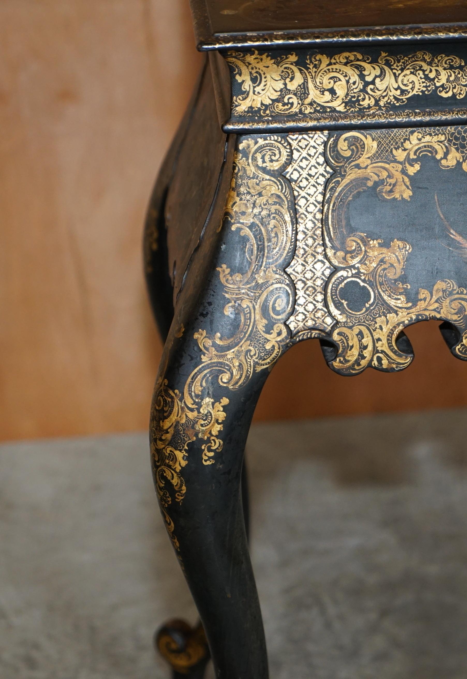 Georgian Antique circa 1800 George III Chinese Lacquer & Gold Gilt Work Table For Sale 2