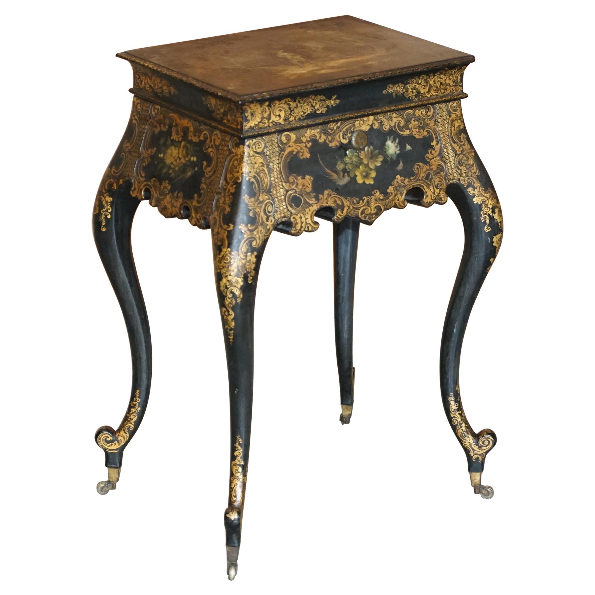 Georgian Antique circa 1800 George III Chinese Lacquer & Gold Gilt Work Table For Sale
