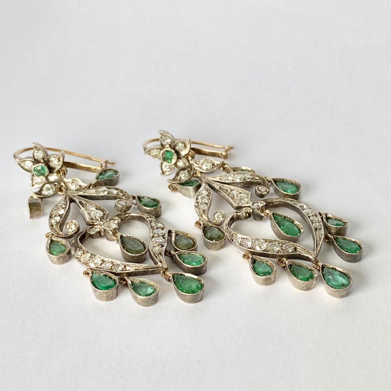 Georgian Antique Emerald and Diamond Silver Set and Gold Earrings at ...