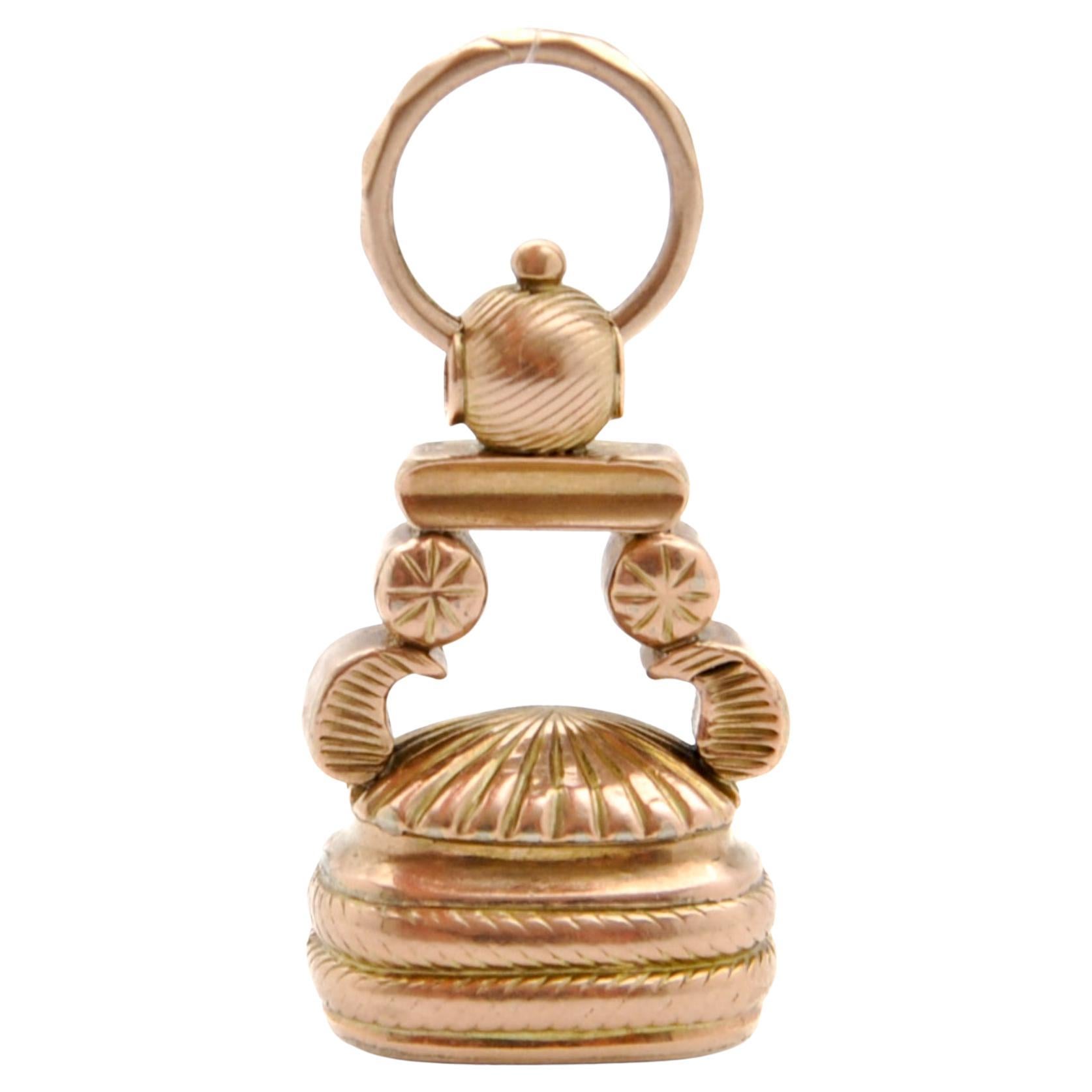 Colgante de Oro Antiguo Georgiano y Piedra de Citrino con Anillo Dividido
