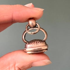 Georgian Antique Gold Citrine with Engraved Split Ring Fob Charm