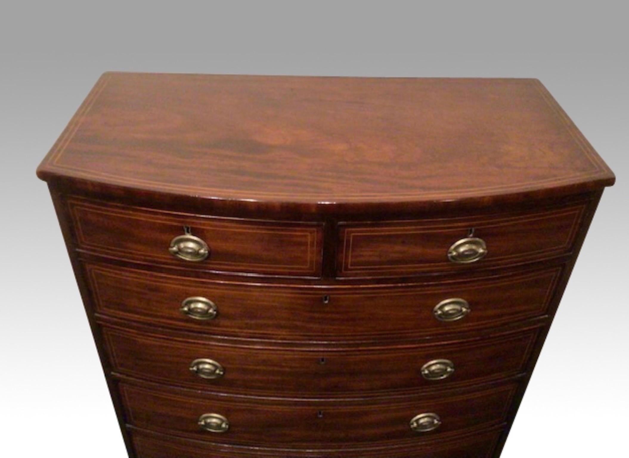 George III Georgian Antique Inlaid Mahogany Bow Front Chest of Drawers For Sale