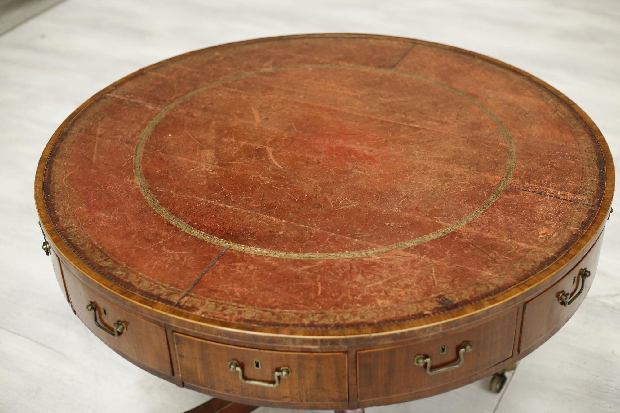 18th Century Georgian Antique Leather Topped Rent Table