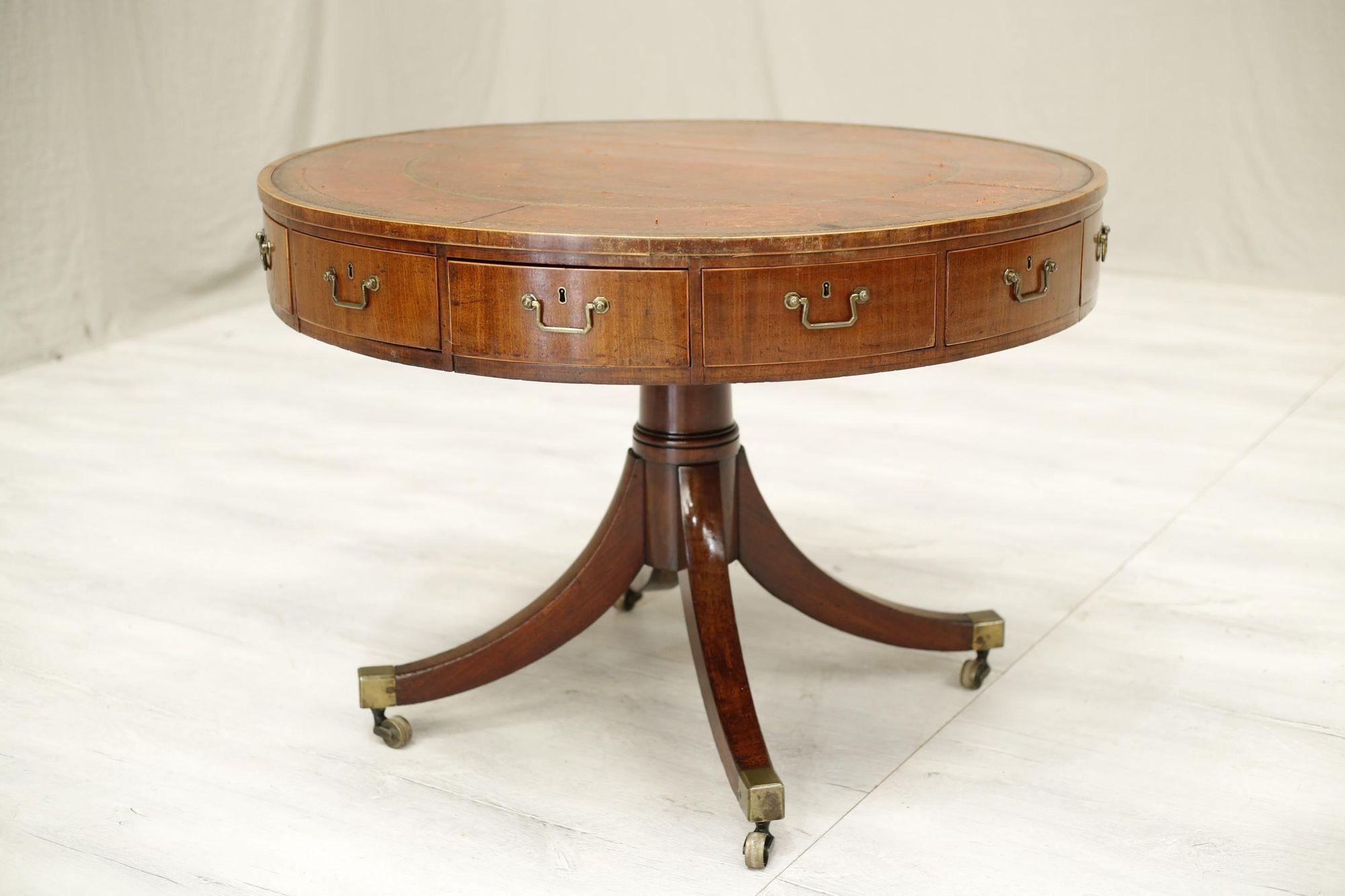 Mahogany Georgian Antique Leather Topped Rent Table