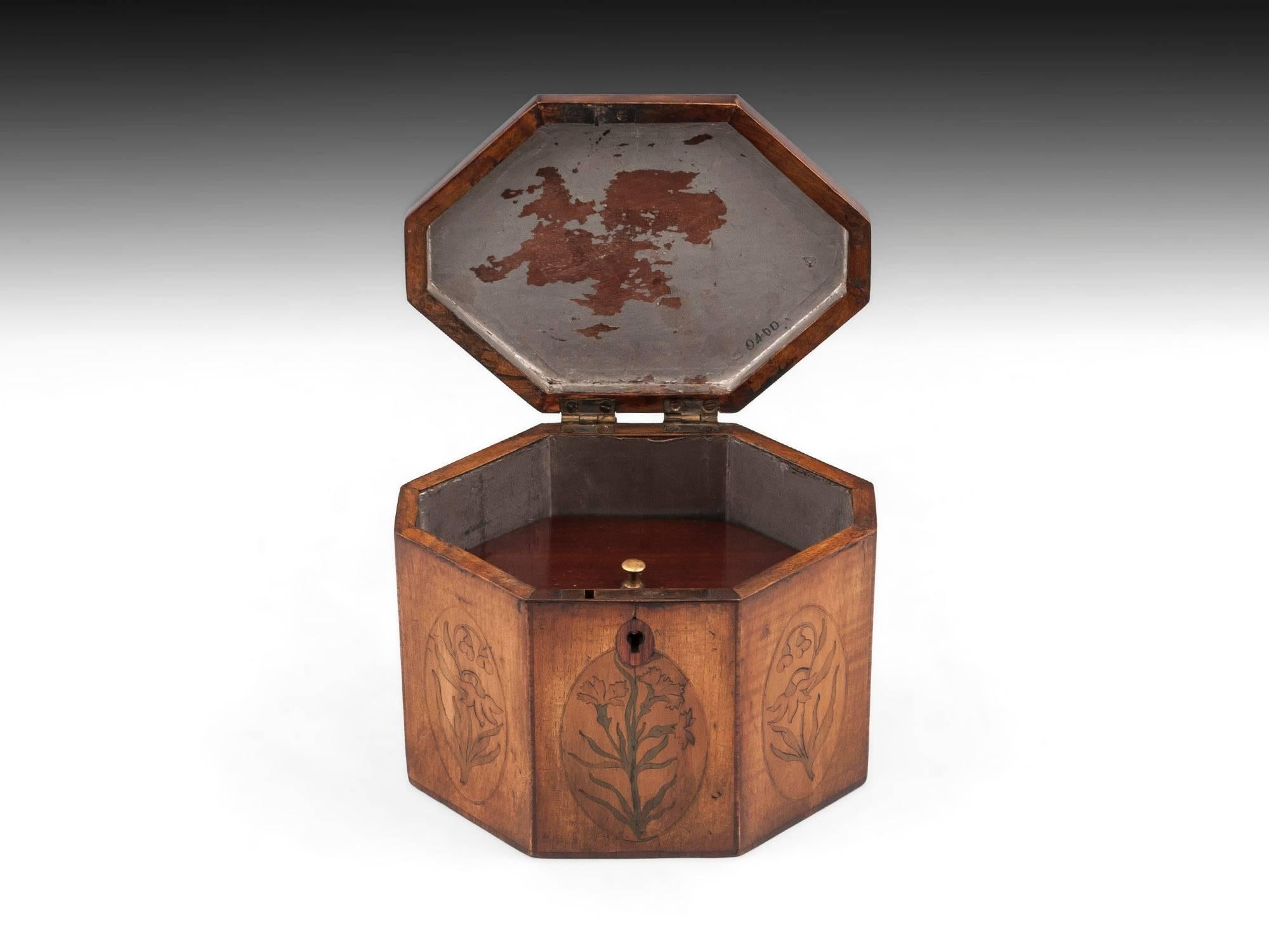 18th Century and Earlier Georgian Antique Octagonal Sycamore Tea Caddy 18th Century For Sale