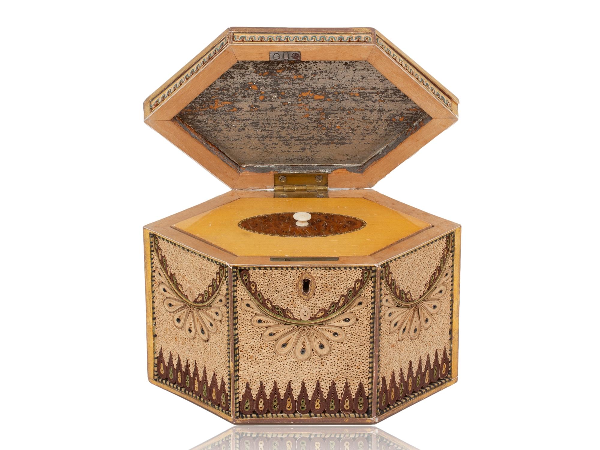 Georgian Antique Original English Paper Scroll Tea Caddy For Sale 5