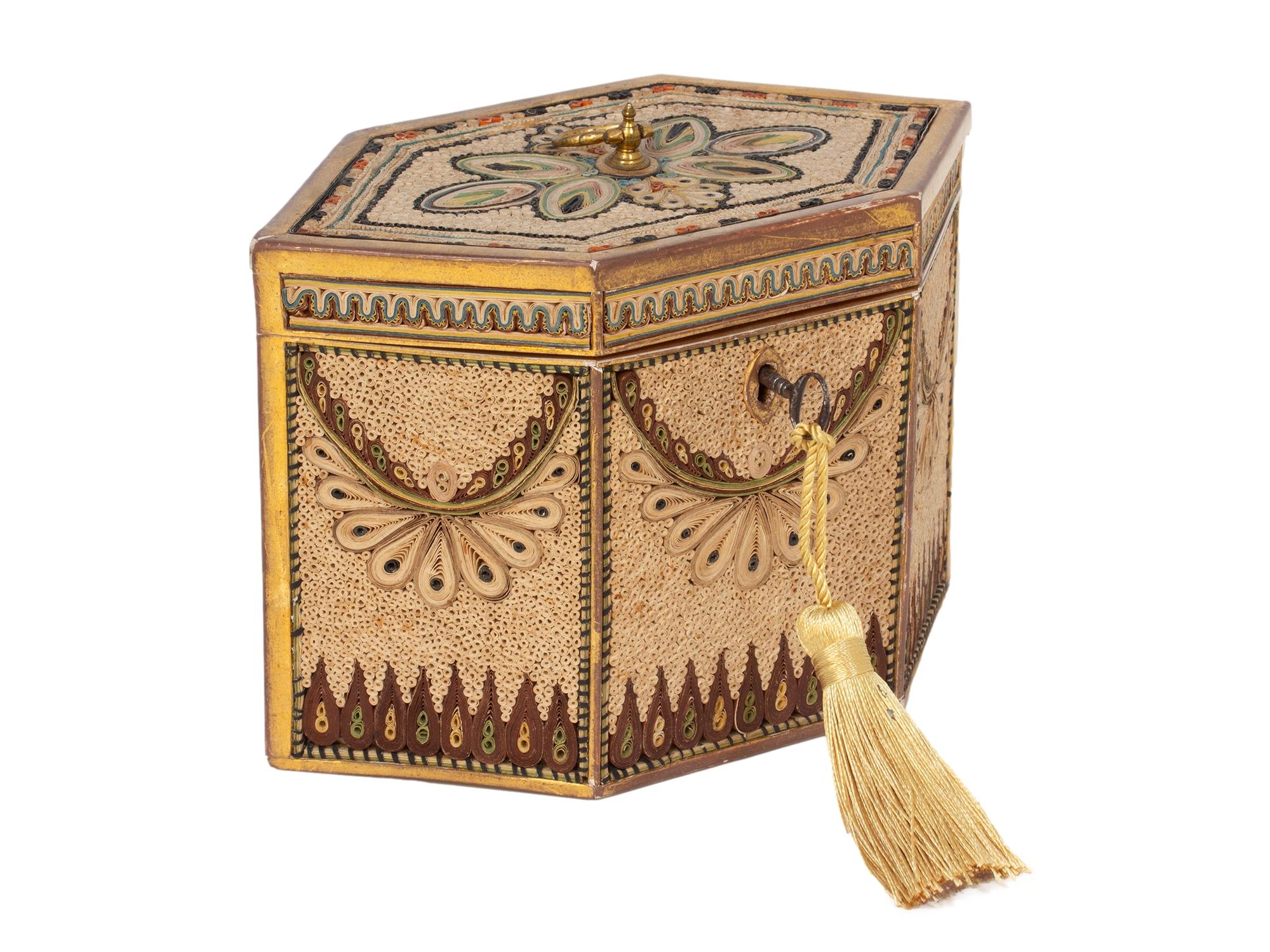 George III Georgian Antique Original English Paper Scroll Tea Caddy For Sale