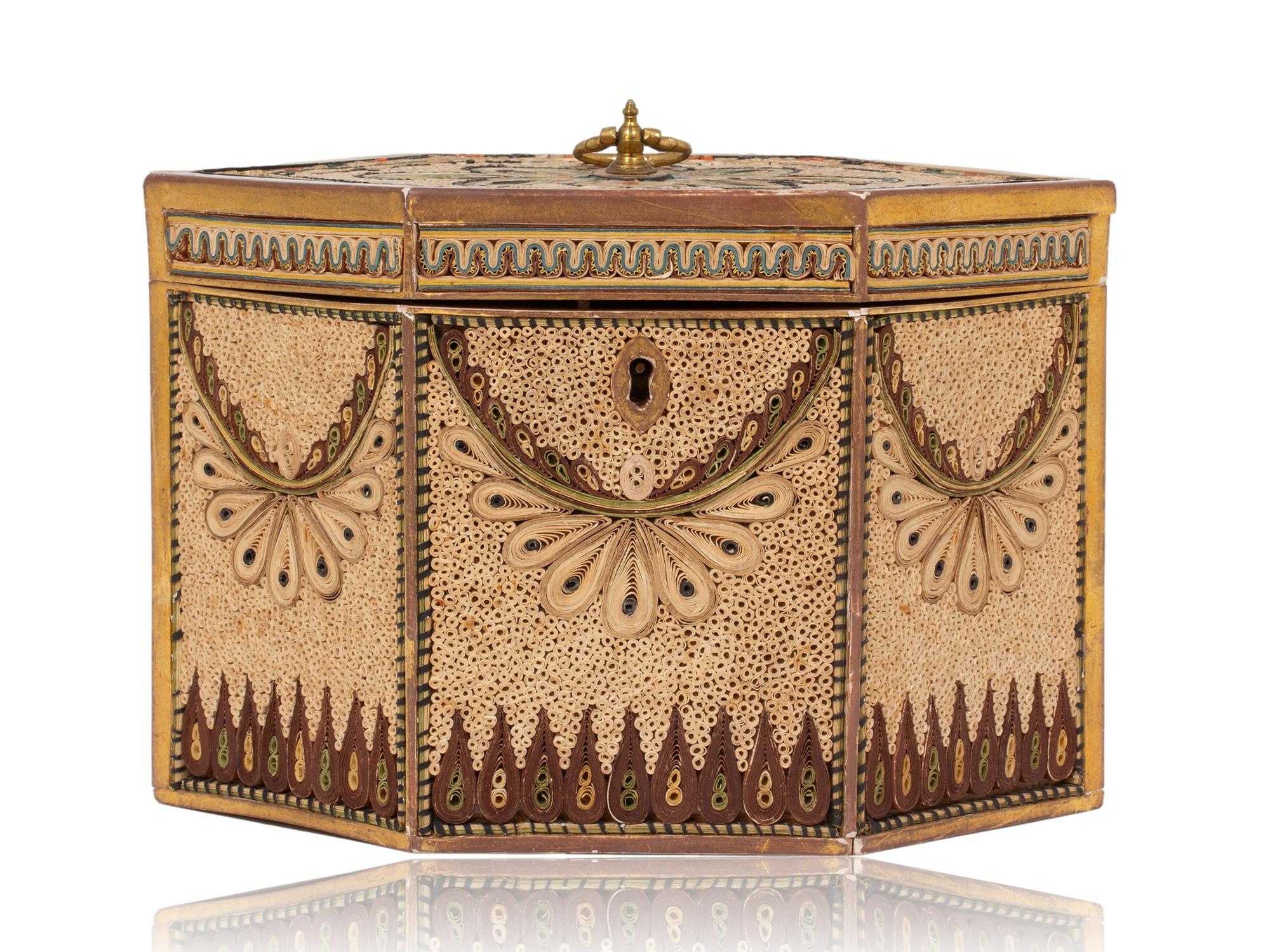 Hand-Carved Georgian Antique Original English Paper Scroll Tea Caddy For Sale