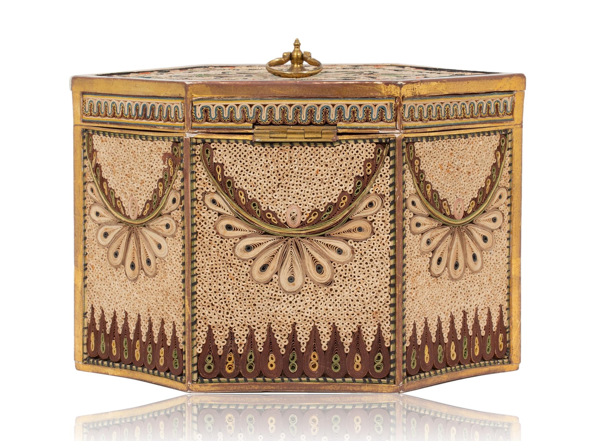 Wood Georgian Antique Original English Paper Scroll Tea Caddy For Sale