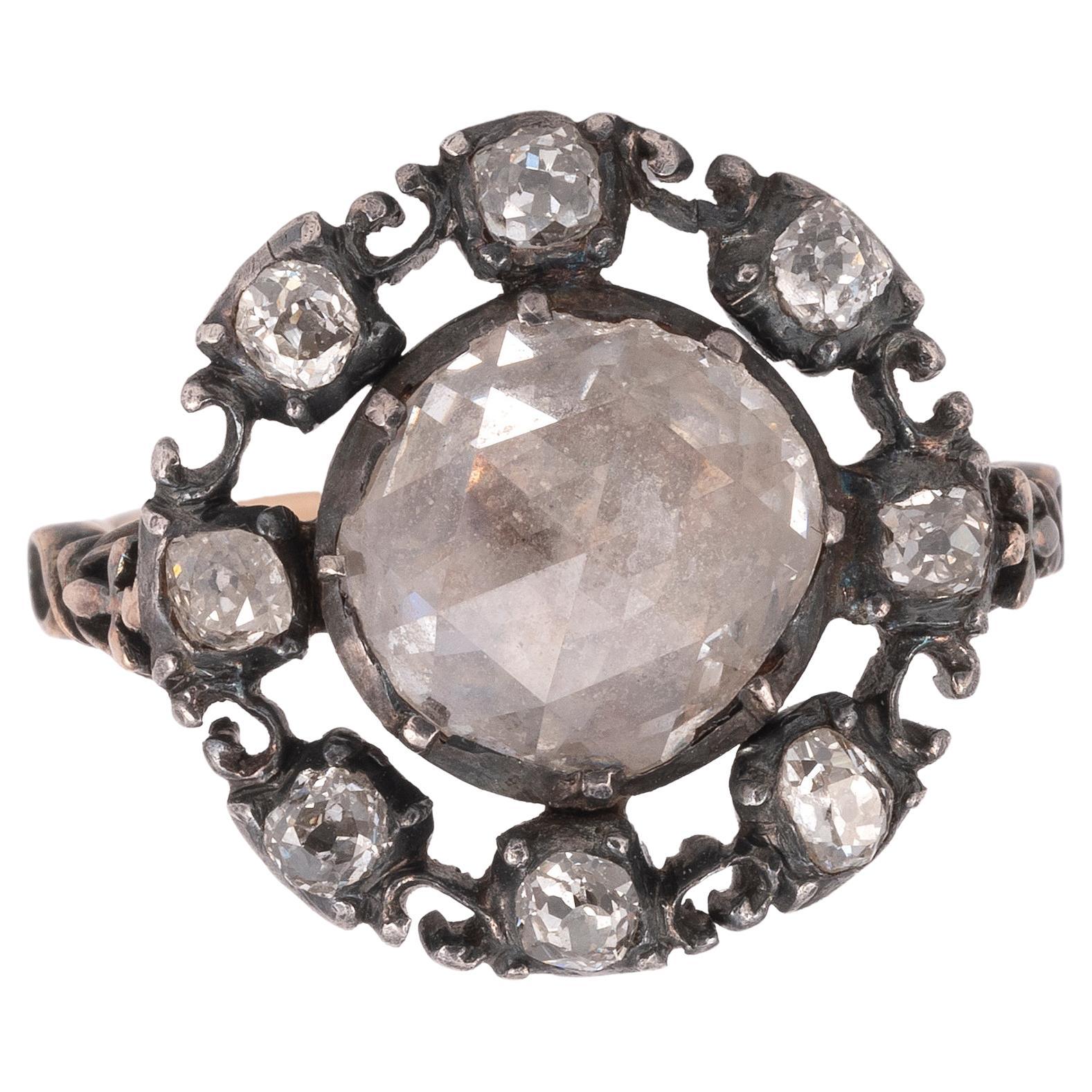 George III Diamond Ring Late 18th Century Of Cluster Design With Foiled-backed