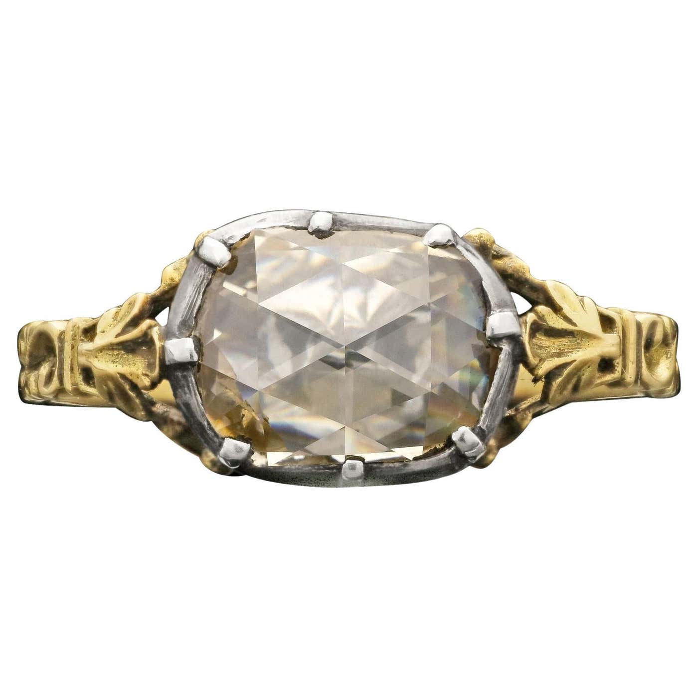 Button Back Diamond Georgian Antique Rose Cut Diamond Ring with Button Back, Circa 1820 For ...