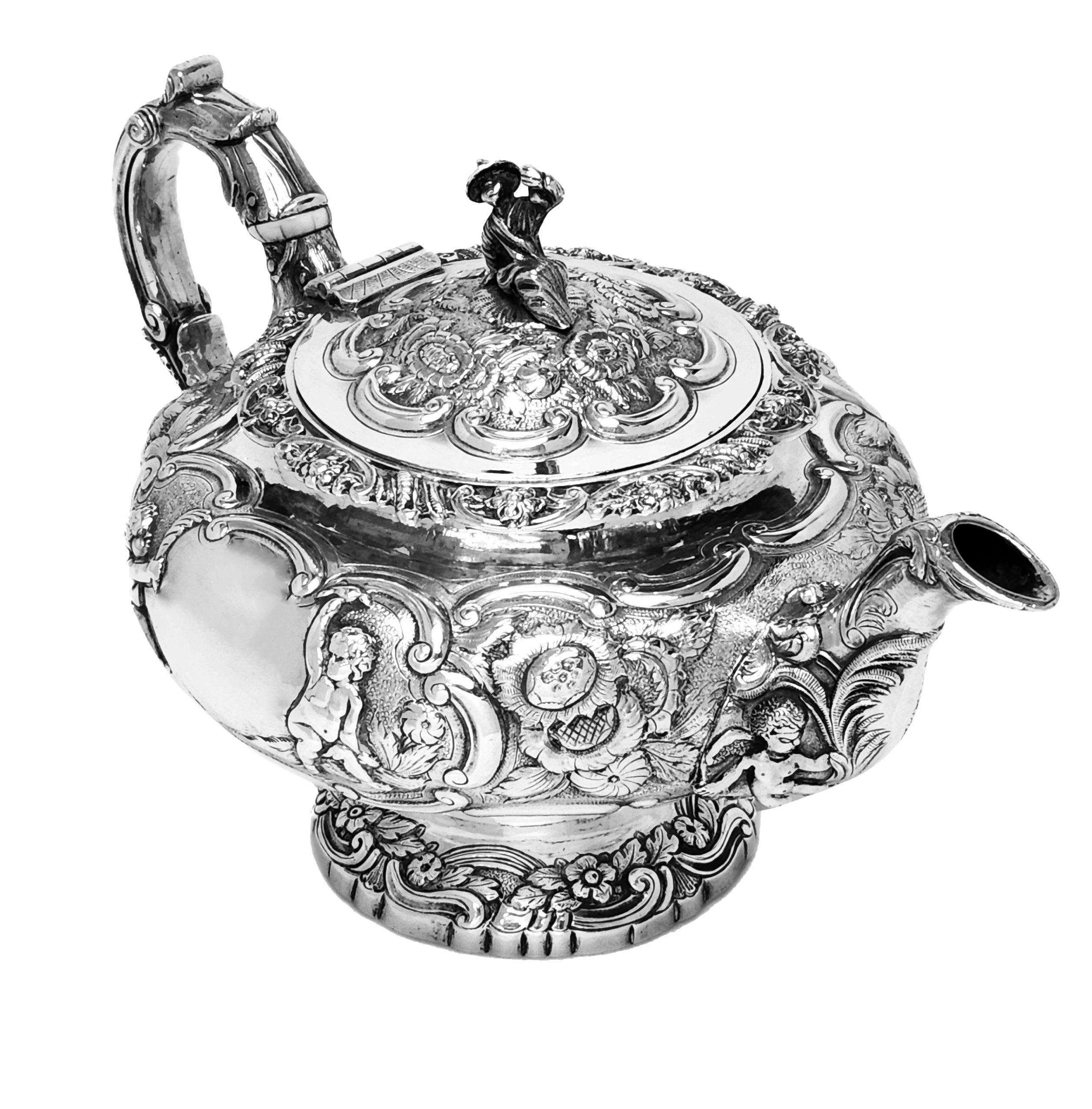 Georgian Antique Silver 4 Piece Tea & Coffee Set 1824 Teapot Coffee Pot For Sale 2