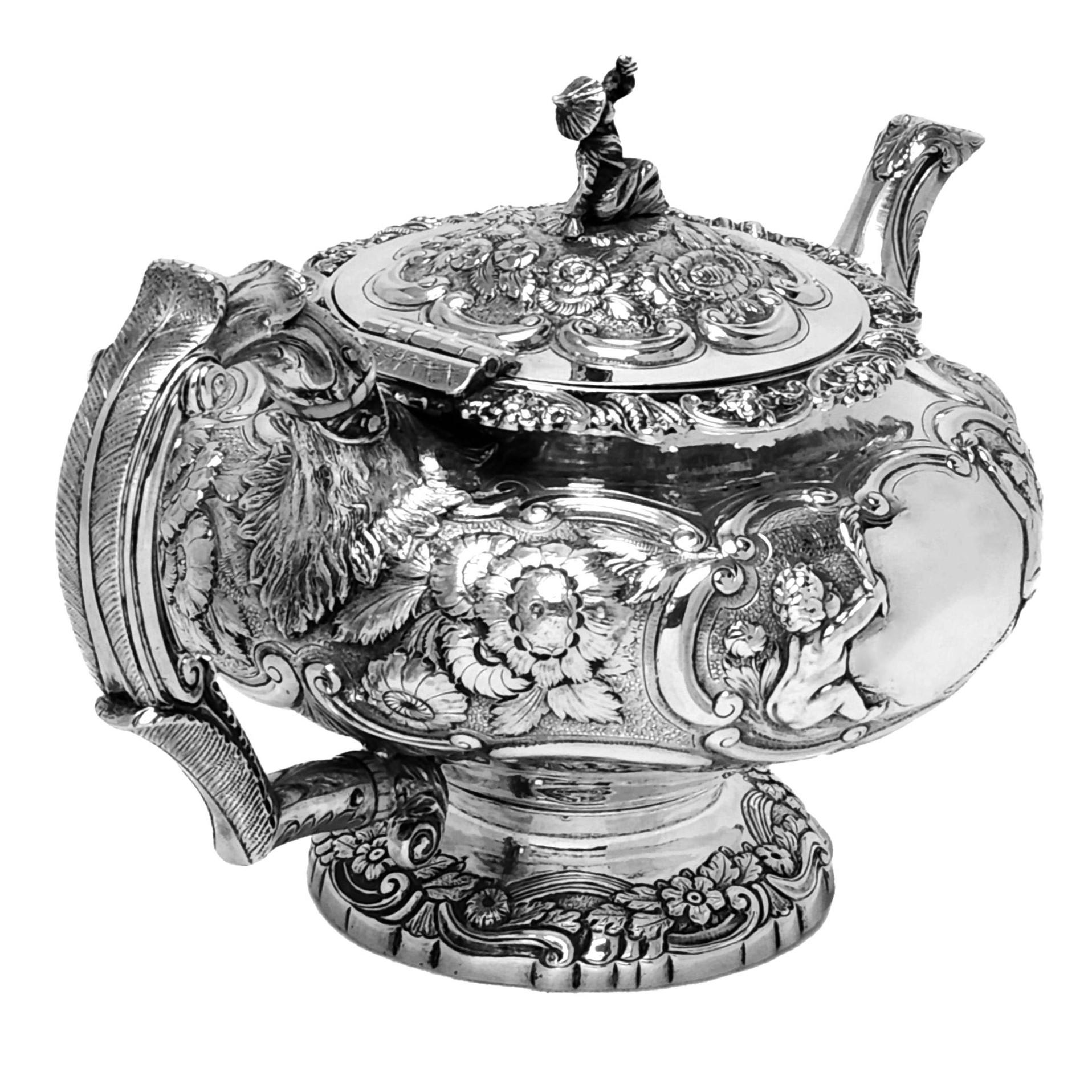 Georgian Antique Silver 4 Piece Tea & Coffee Set 1824 Teapot Coffee Pot For Sale 3