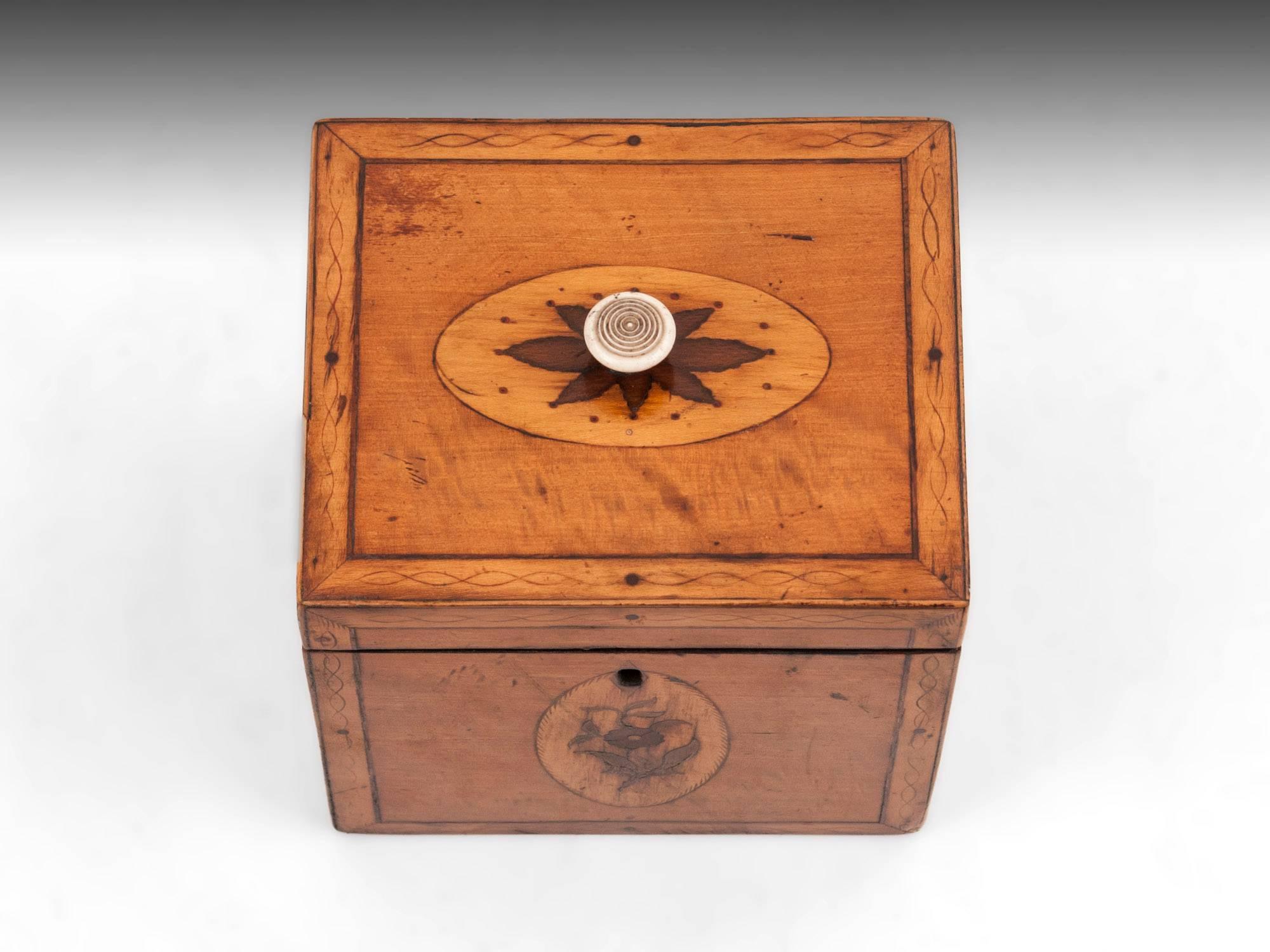 British Georgian Antique Single Satinwood Tea Caddy, 18th Century For Sale