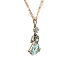 Georgian Aquamarine and Diamond ANGEL Silver on Gold Drop Pendant Necklace
