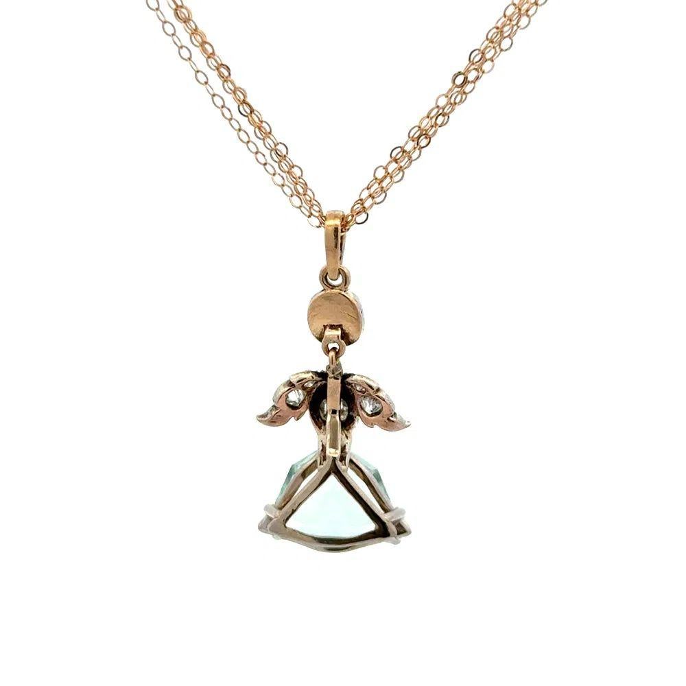 Women's or Men's Georgian Aquamarine and Diamond ANGEL Silver on Gold Drop Pendant Necklace For Sale