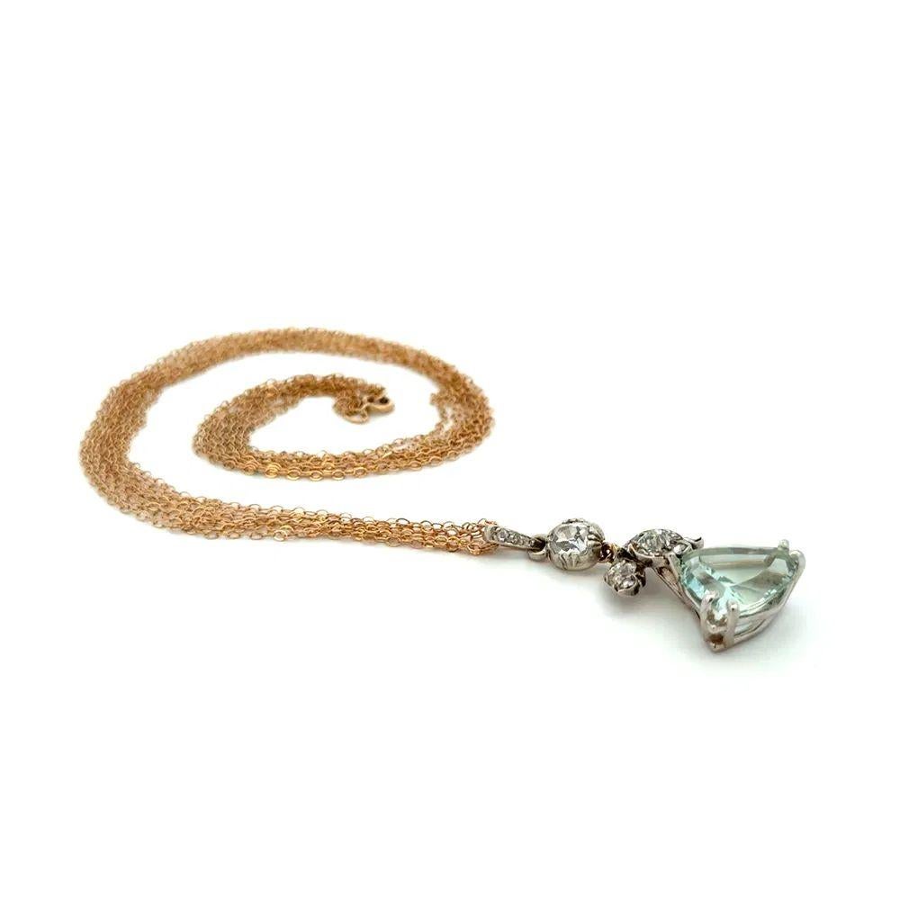 Georgian Aquamarine and Diamond ANGEL Silver on Gold Drop Pendant Necklace For Sale 1