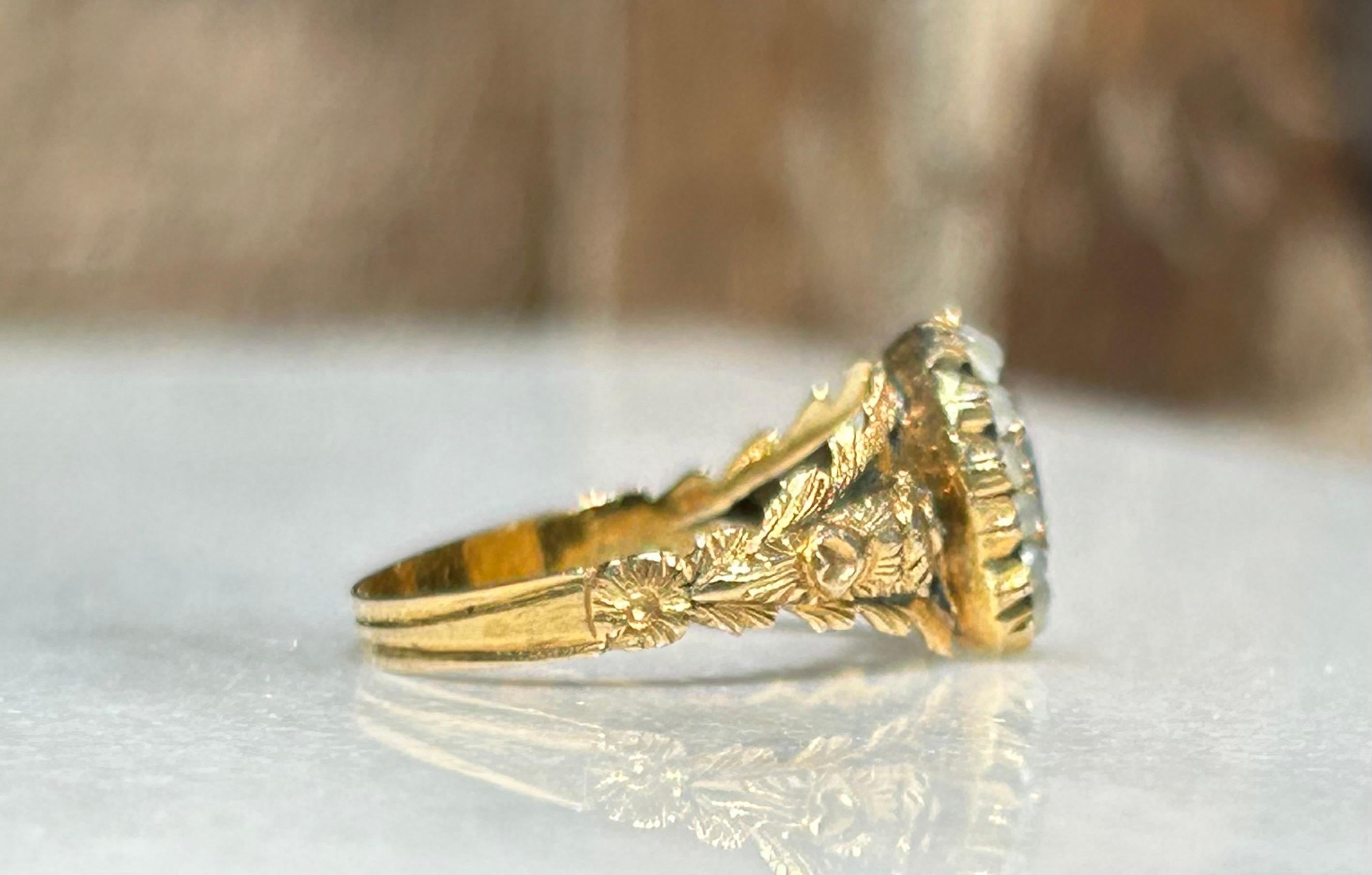 Georgianischer Aquamarin- und Seeperlen-Halo-Ring aus 18 Karat Gold Damen im Angebot