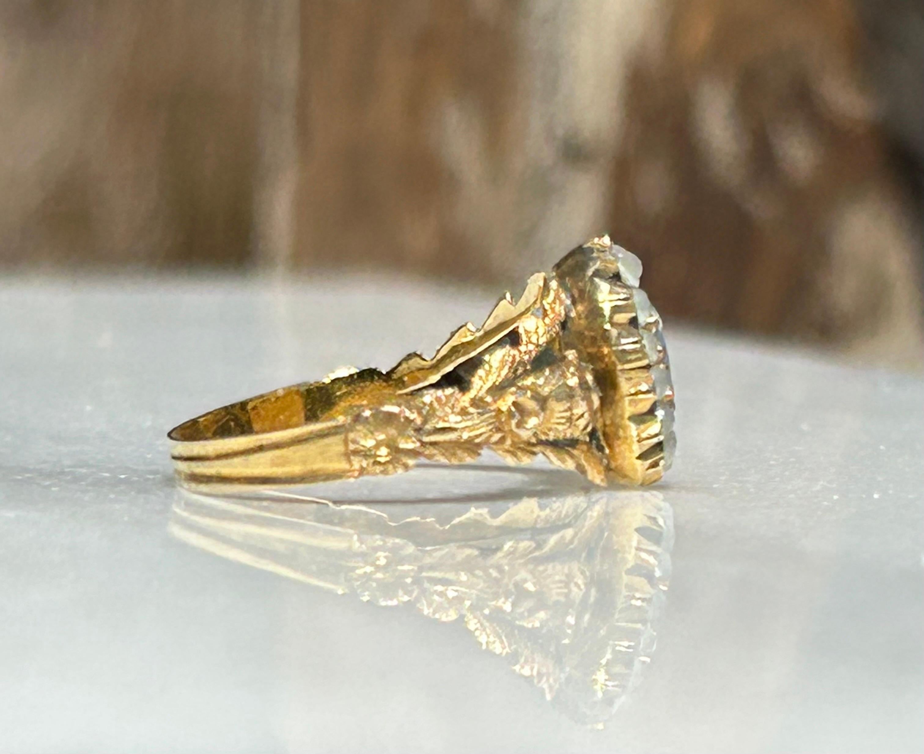 Georgianischer Aquamarin- und Seeperlen-Halo-Ring aus 18 Karat Gold im Angebot 2