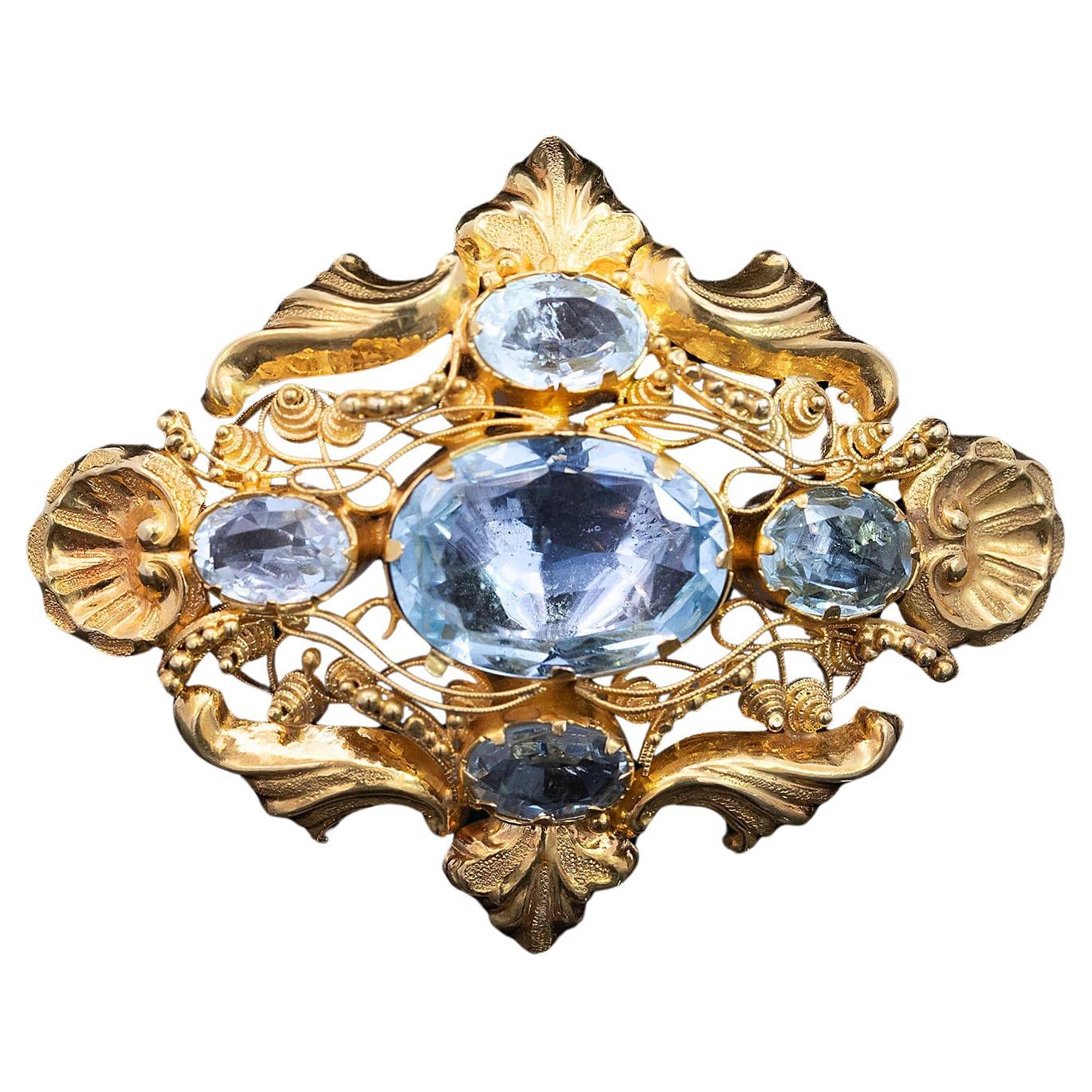 Georgian Aquamarine Set Brooch Circa 1830's For Sale