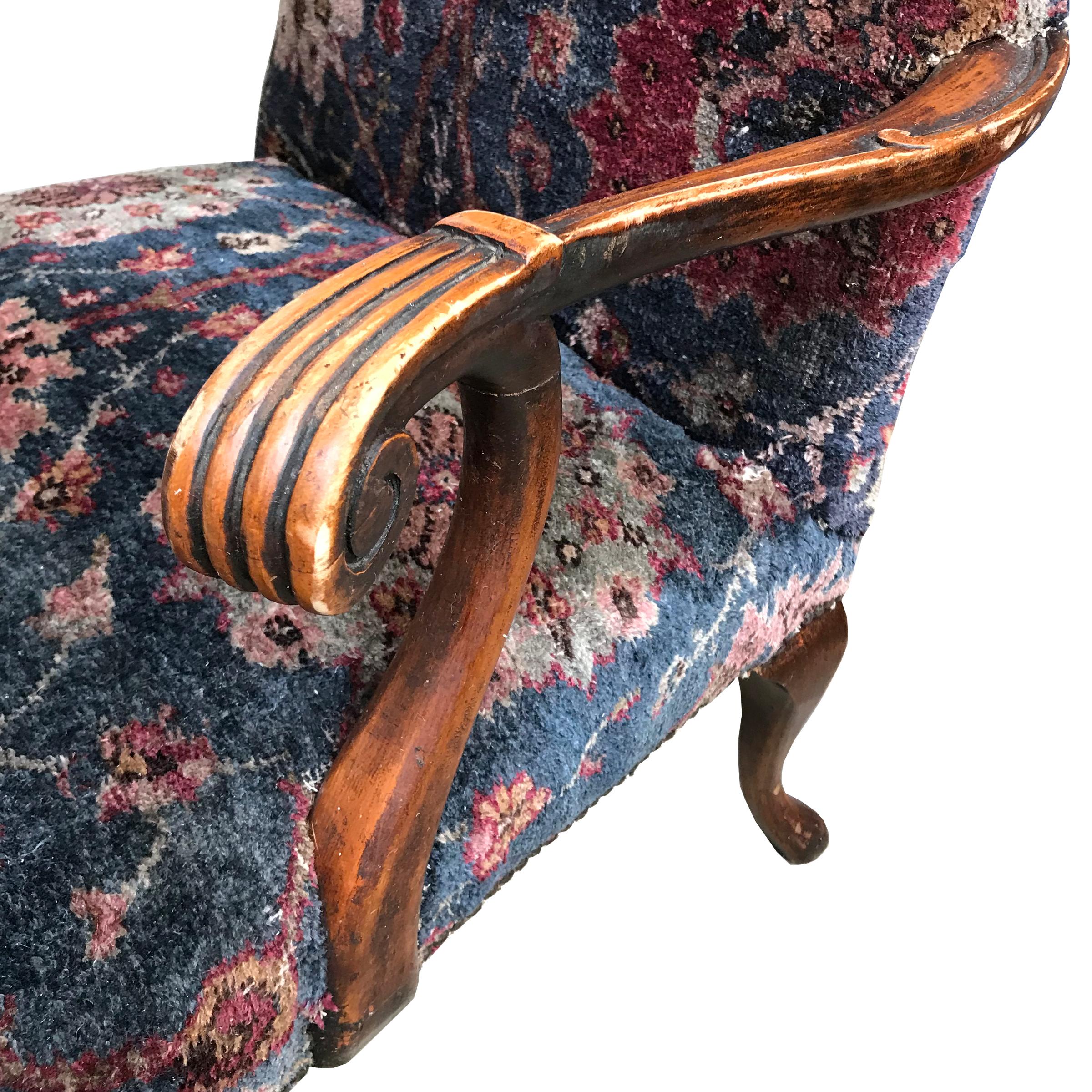 Carved Georgian Armchair with Footrest