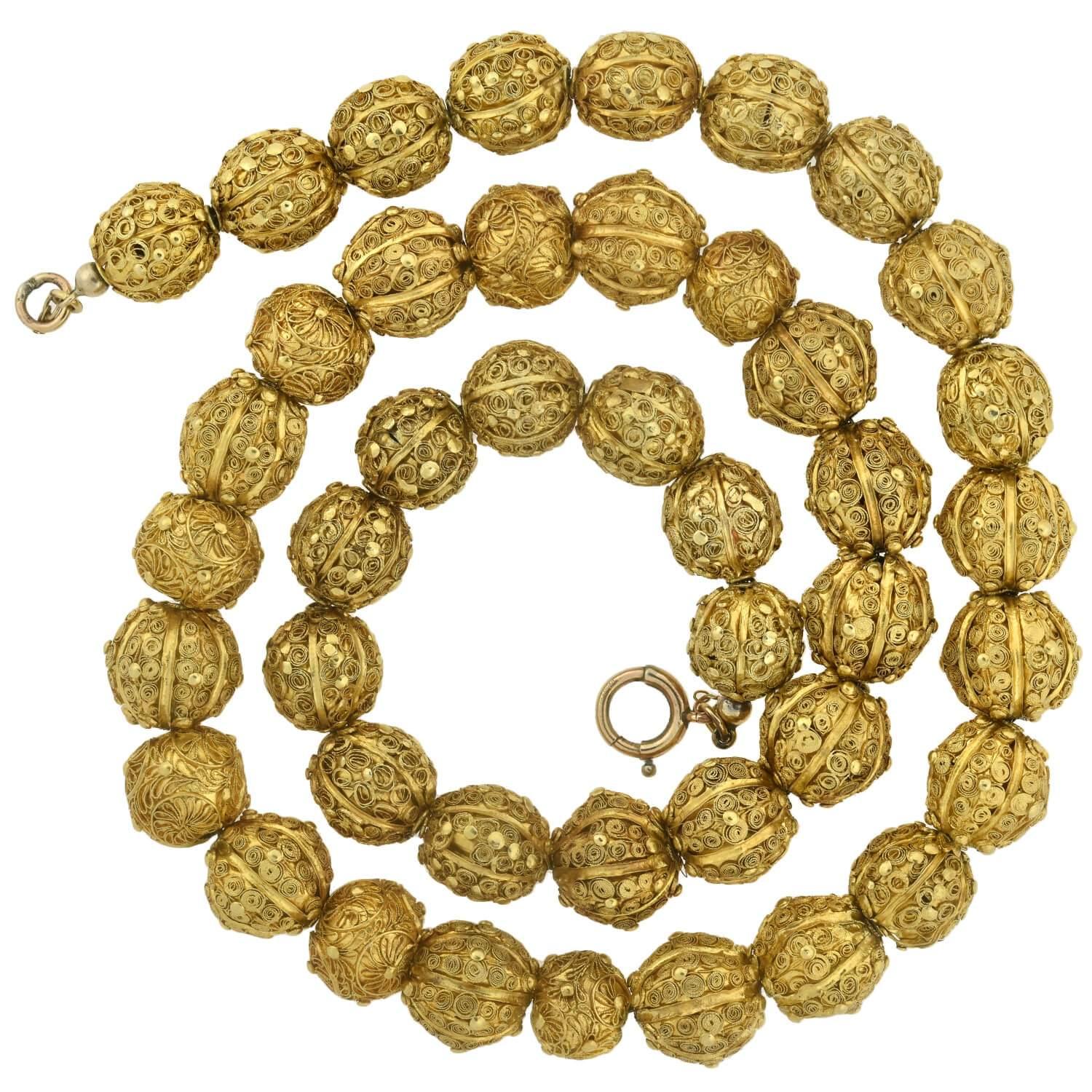 Georgianische hochkarätige, handgeschmiedete, verschnörkelte Perlenkette aus Draht im Zustand „Gut“ im Angebot in Narberth, PA