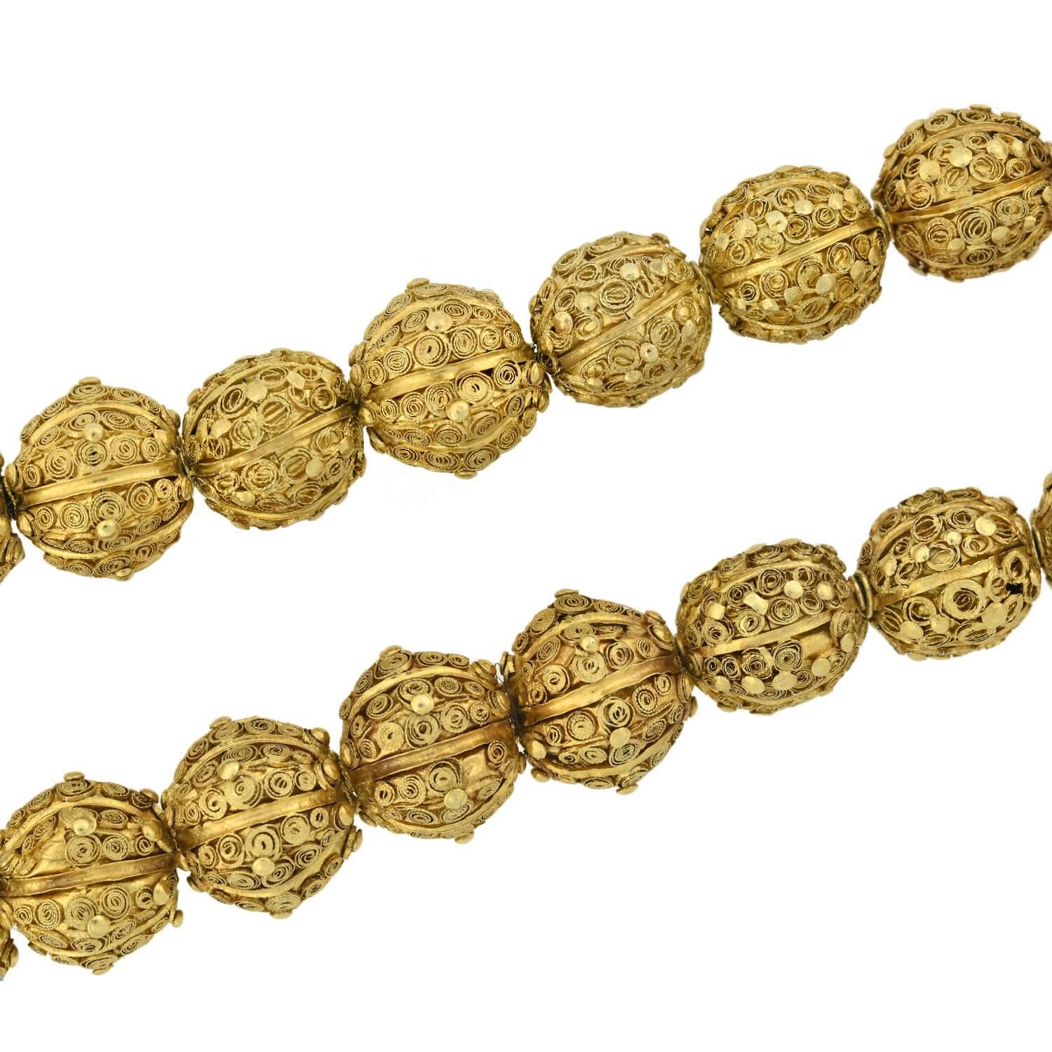 Georgianische hochkarätige, handgeschmiedete, verschnörkelte Perlenkette aus Draht Damen im Angebot