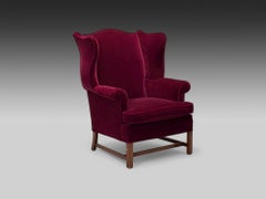 Chaise Wingback géorgienne en mohair aubergine, bois teinté, Angleterre, 1970