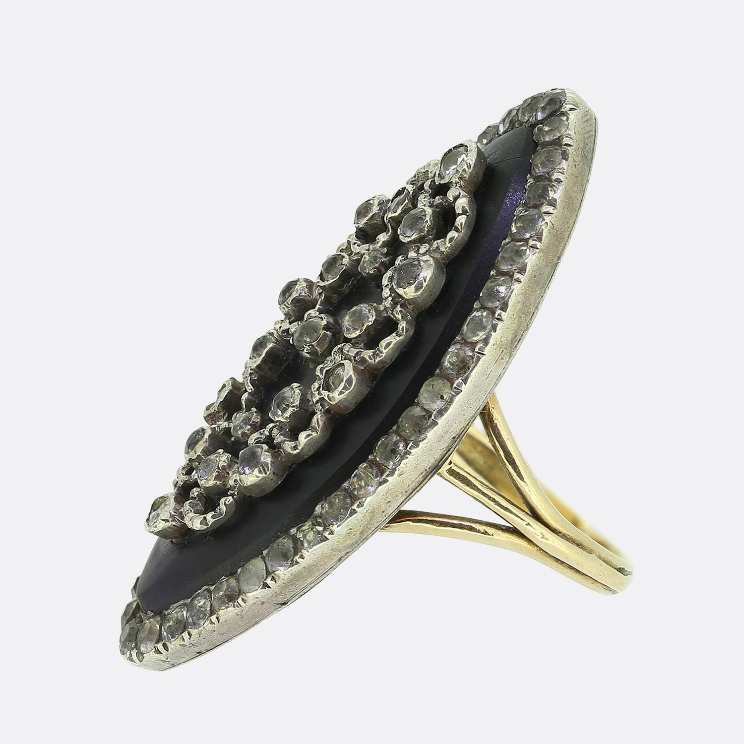 This is a rare and beautiful 'Bague au Fermament' ring from the late 18th century. The ring dates to circa. 1790 and the workmanship is exceptional, epitomised in the elegantly patterned paste set centre. The ring is perfect for a collector and the