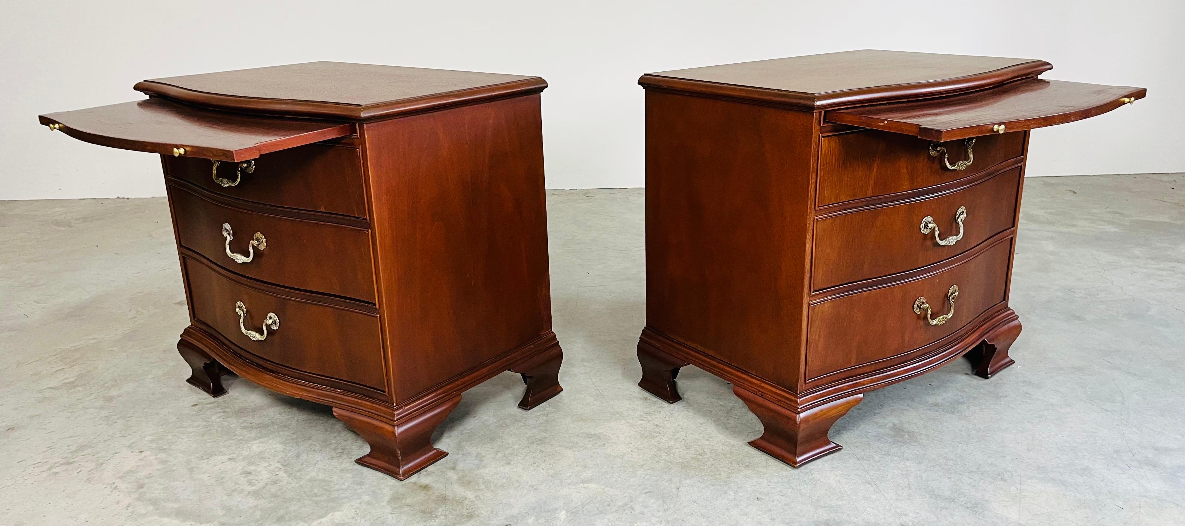 Chippendale Baker Furniture Mahogany & Brass Night-Stands 4