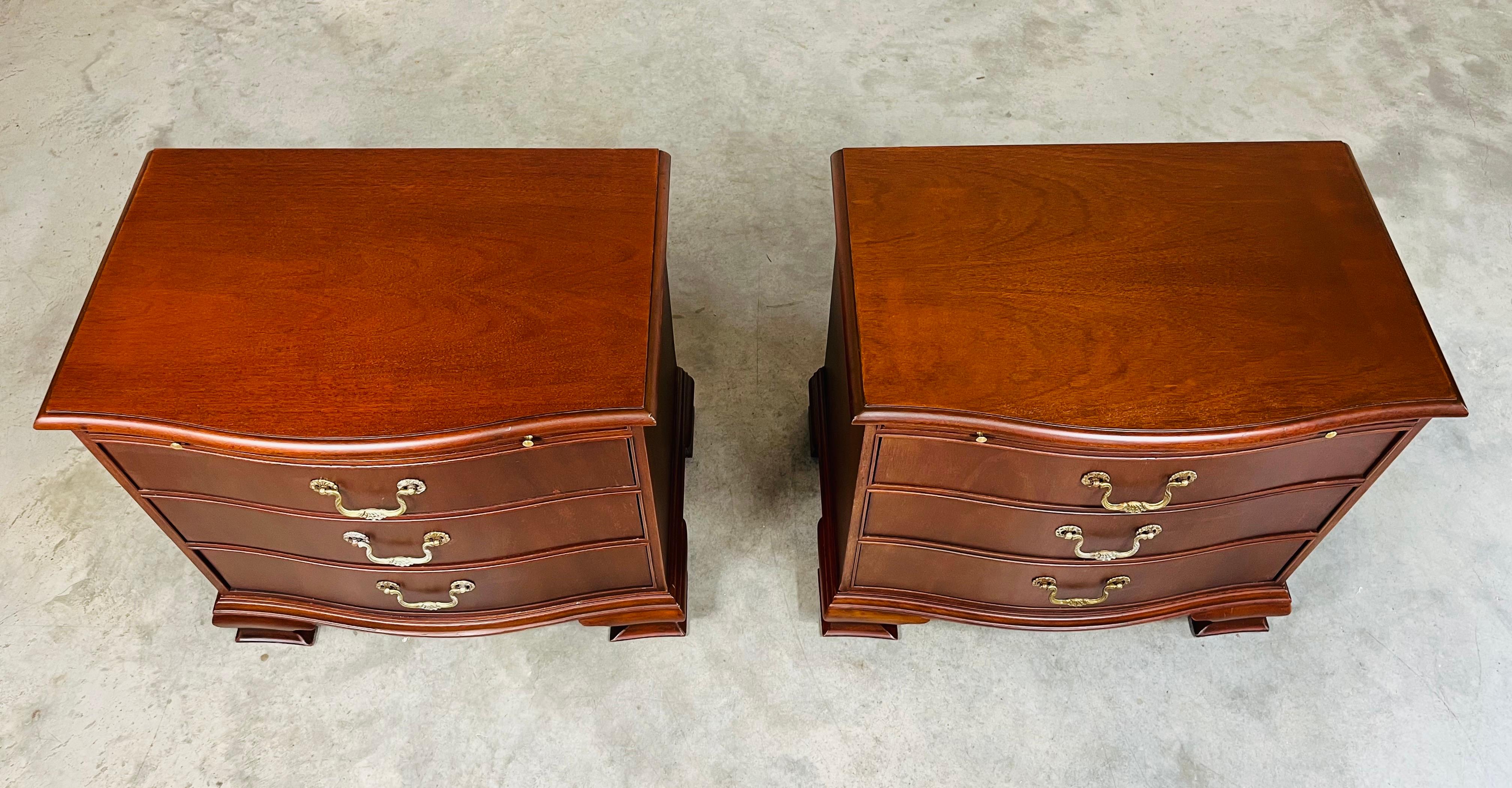 American Chippendale Baker Furniture Mahogany & Brass Night-Stands