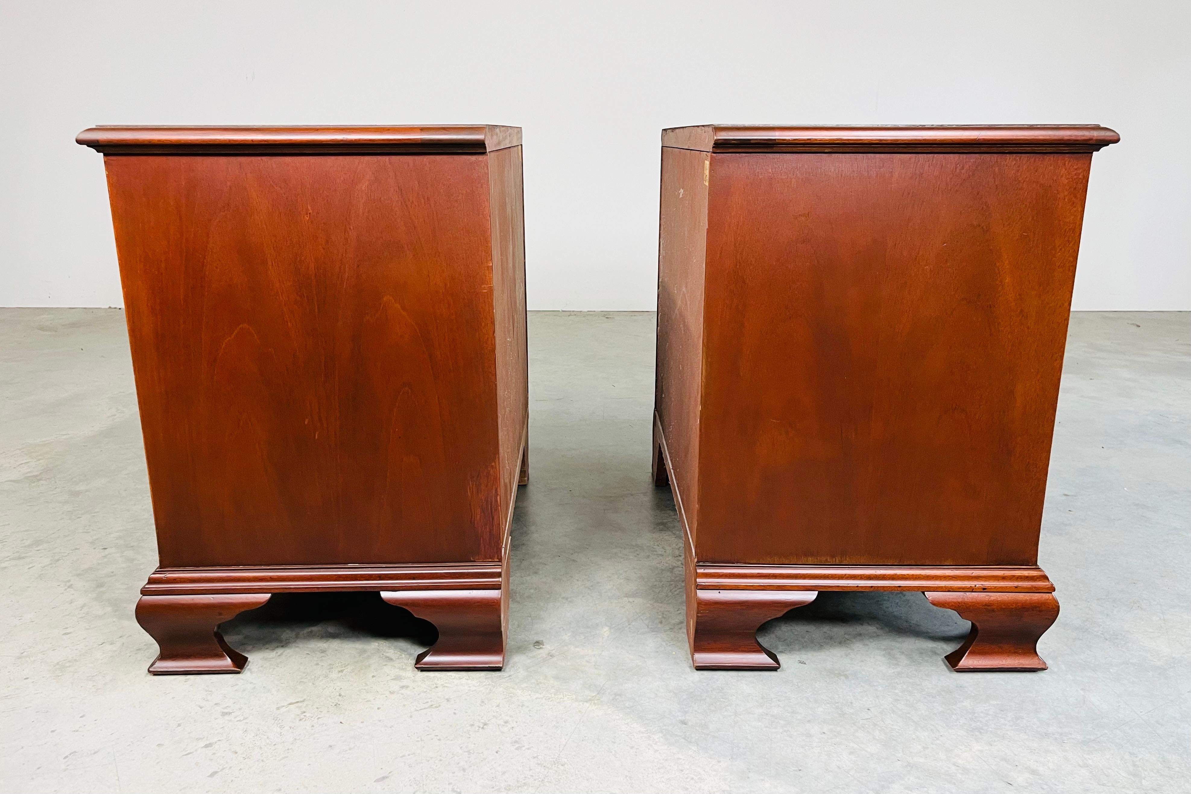 Chippendale Baker Furniture Mahogany & Brass Night-Stands 2