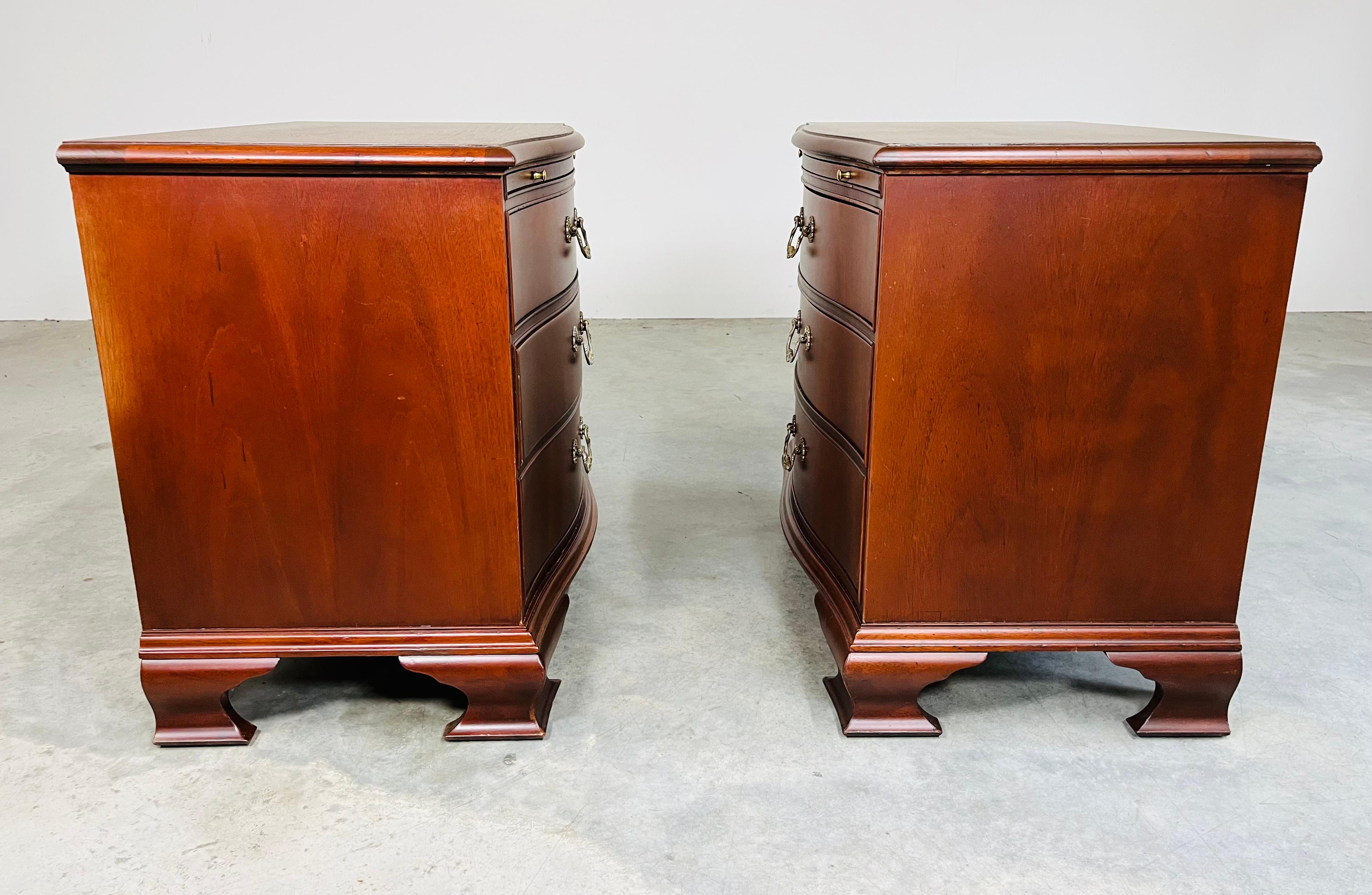 Chippendale Baker Furniture Mahogany & Brass Night-Stands 3