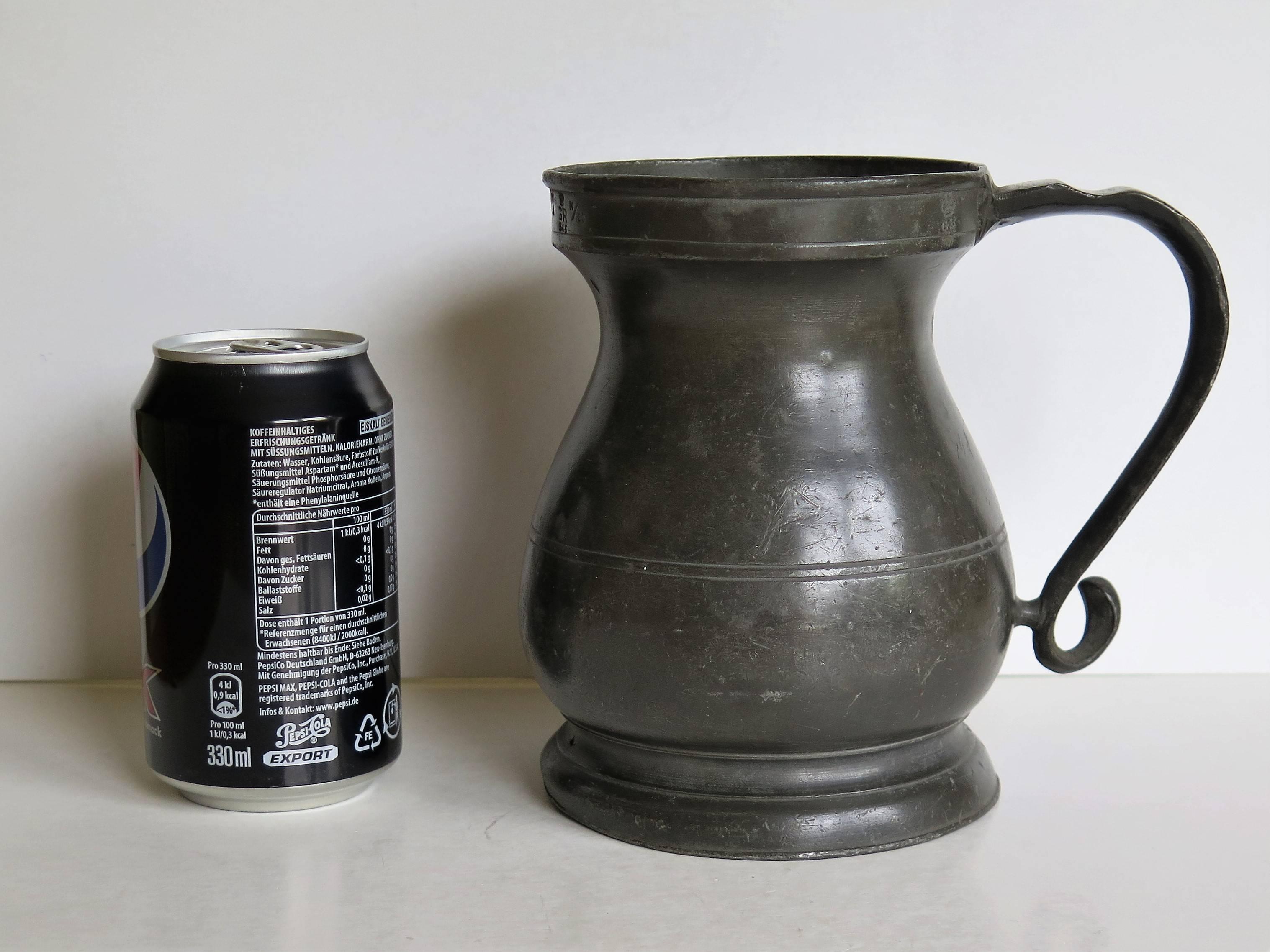 George 111rd Pewter Quart Tankard GR Stamped, English Circa 1760 9