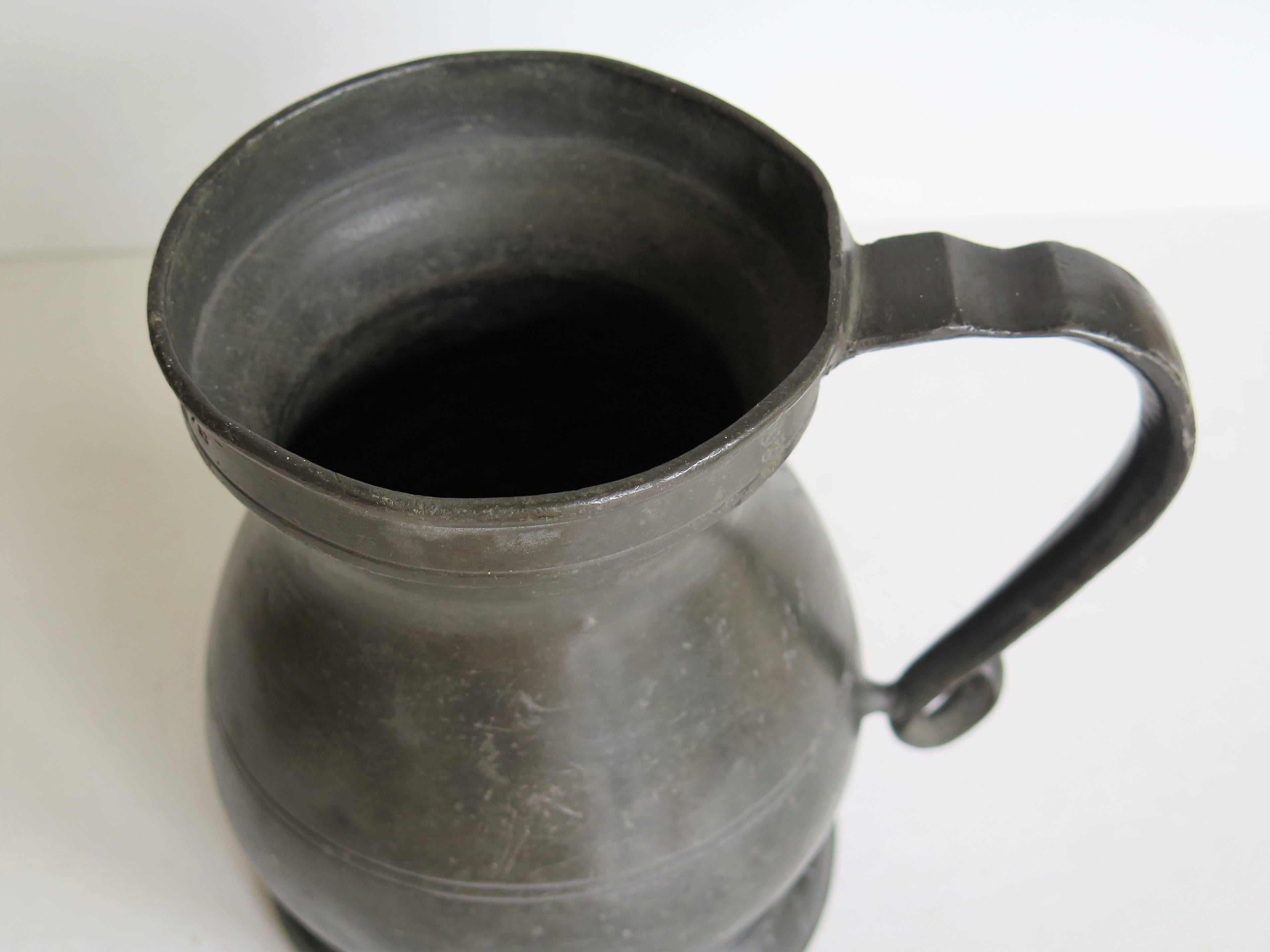 Hand-Crafted George 111rd Pewter Quart Tankard GR Stamped, English Circa 1760