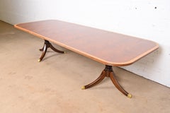 Georgian Banded Flame Mahogany Double Pedestal Dining Table, Newly Refinished