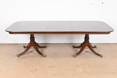 Georgian Banded Mahogany Double Pedestal Dining Table, Newly Refinished