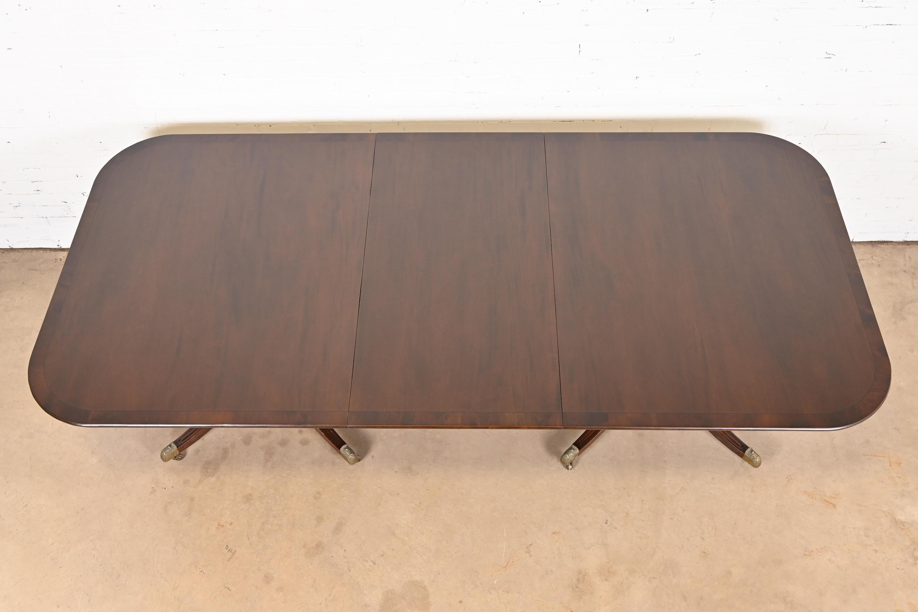 Georgian Banded Mahogany Double Pedestal Dining Table, Newly Refinished 2