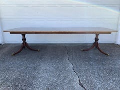 Georgian Banded Mahogany Double Pedestal Extension Dining Table