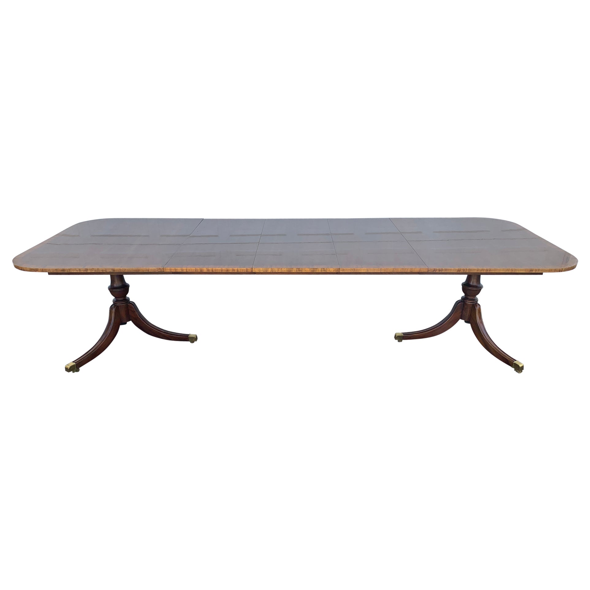 Georgian Banded Mahogany Double Pedestal Extension Dining Table