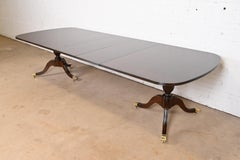 Georgian Banded Mahogany Double Pedestal Extension Dining Table, Refinished