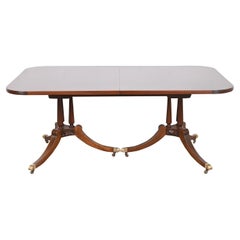 Georgian Banded Mahogany Double Pedestal Extension Dining Table, Refinished