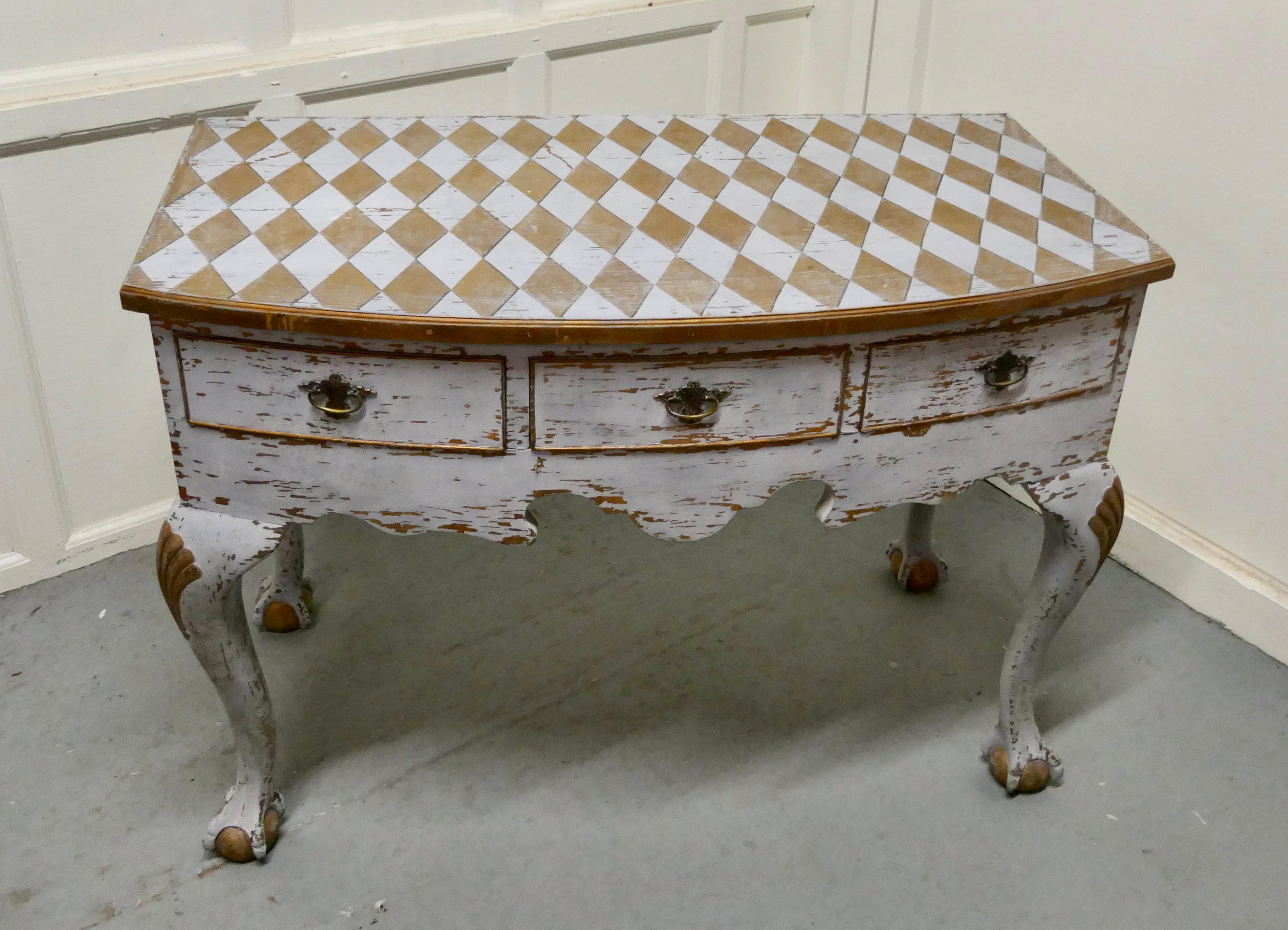 Georgian Baroque Bow Front Painted Console Side Table    For Sale 2