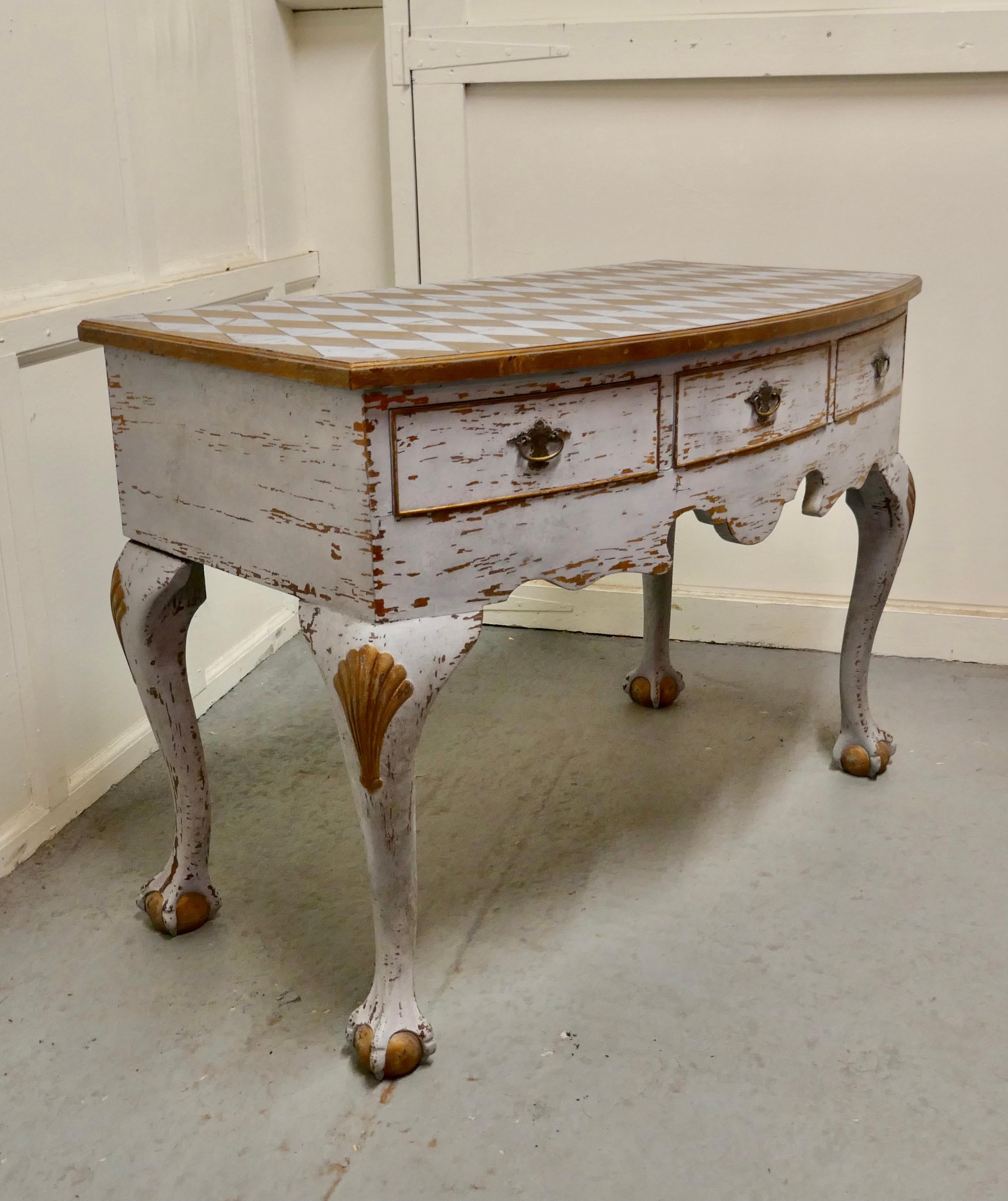 Georgian Baroque Bow Front Painted Console Side Table    For Sale 3
