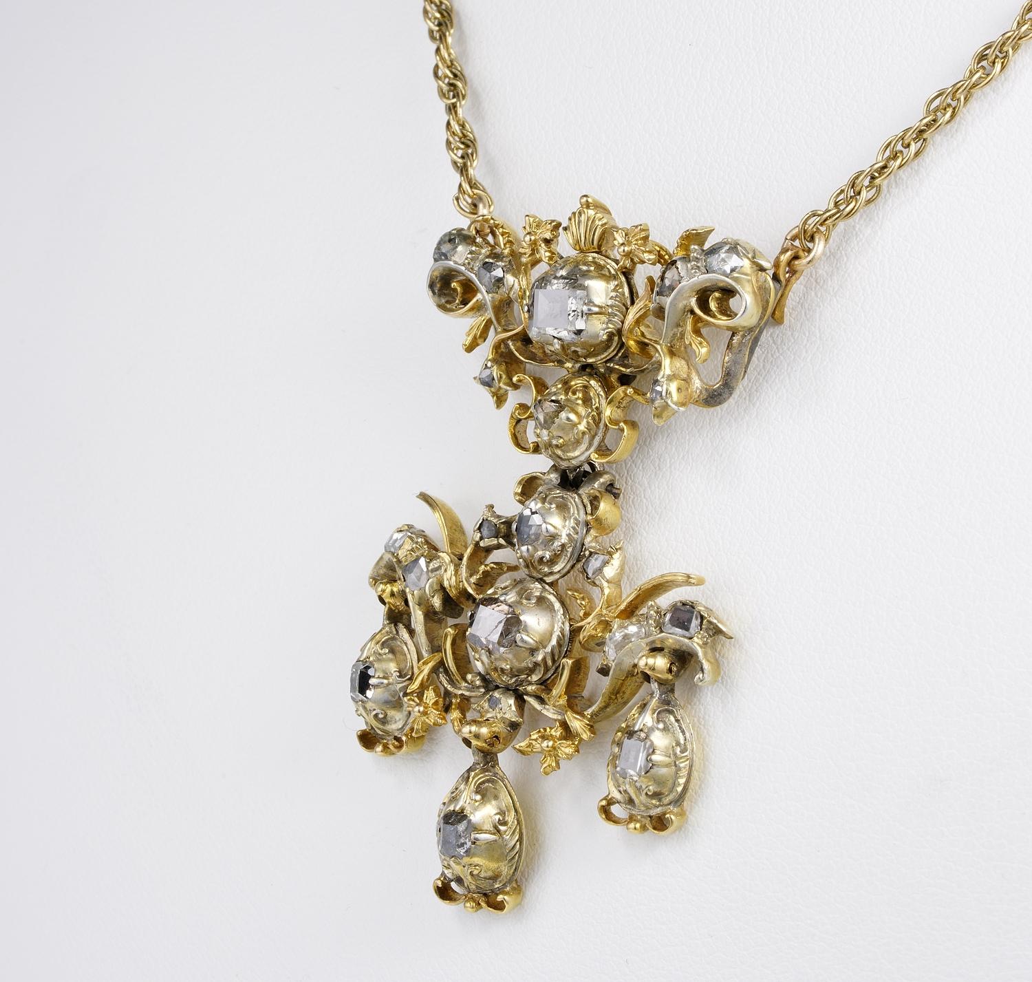 Women's Georgian Baroque Table Cut Diamond Pendant Necklace For Sale