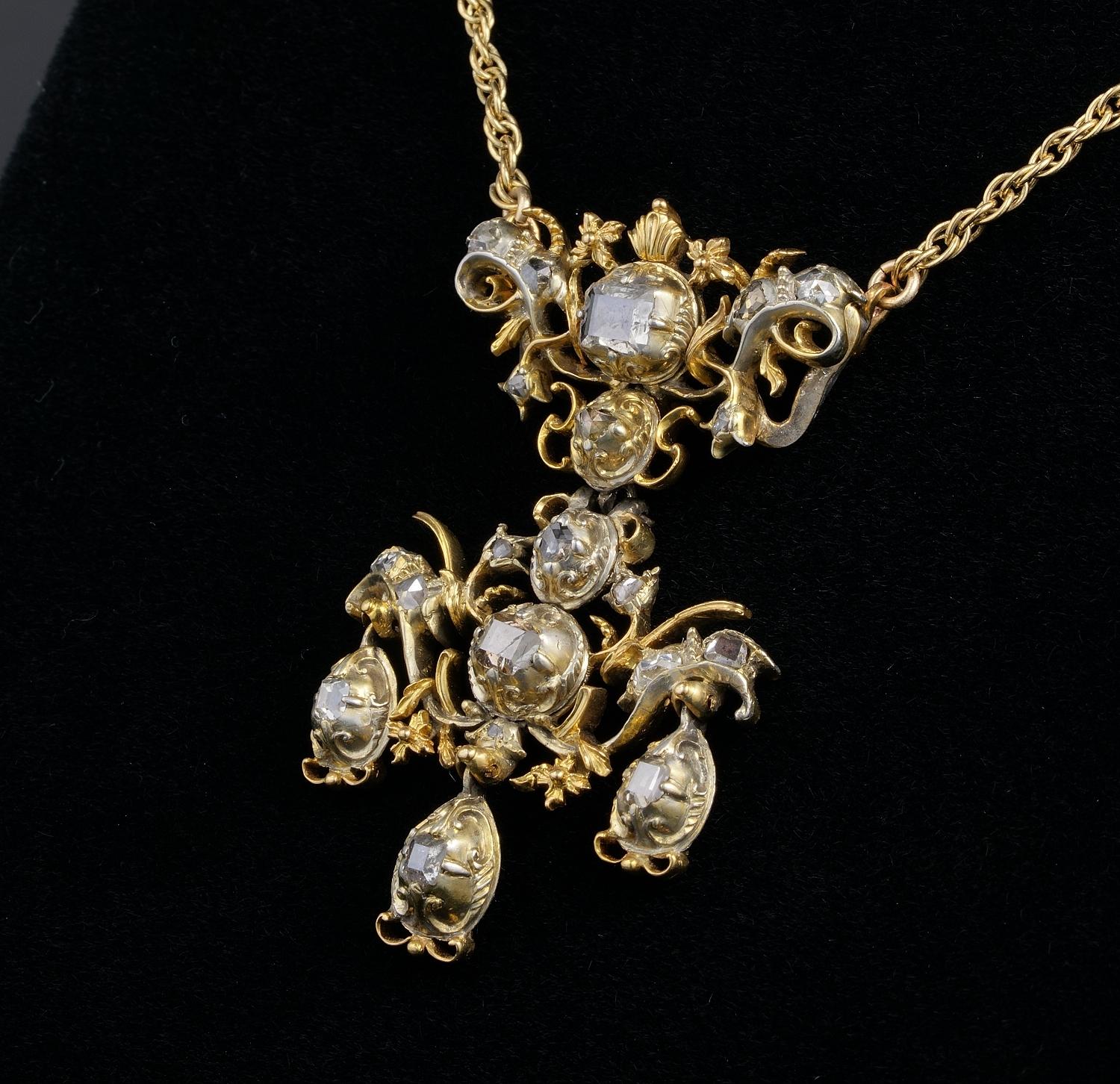 Georgian Baroque Table Cut Diamond Pendant Necklace For Sale 1