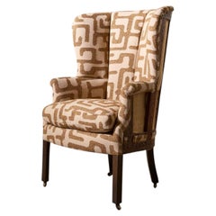 Georgian barrel back armchair upholstered in recycled cotton fabric