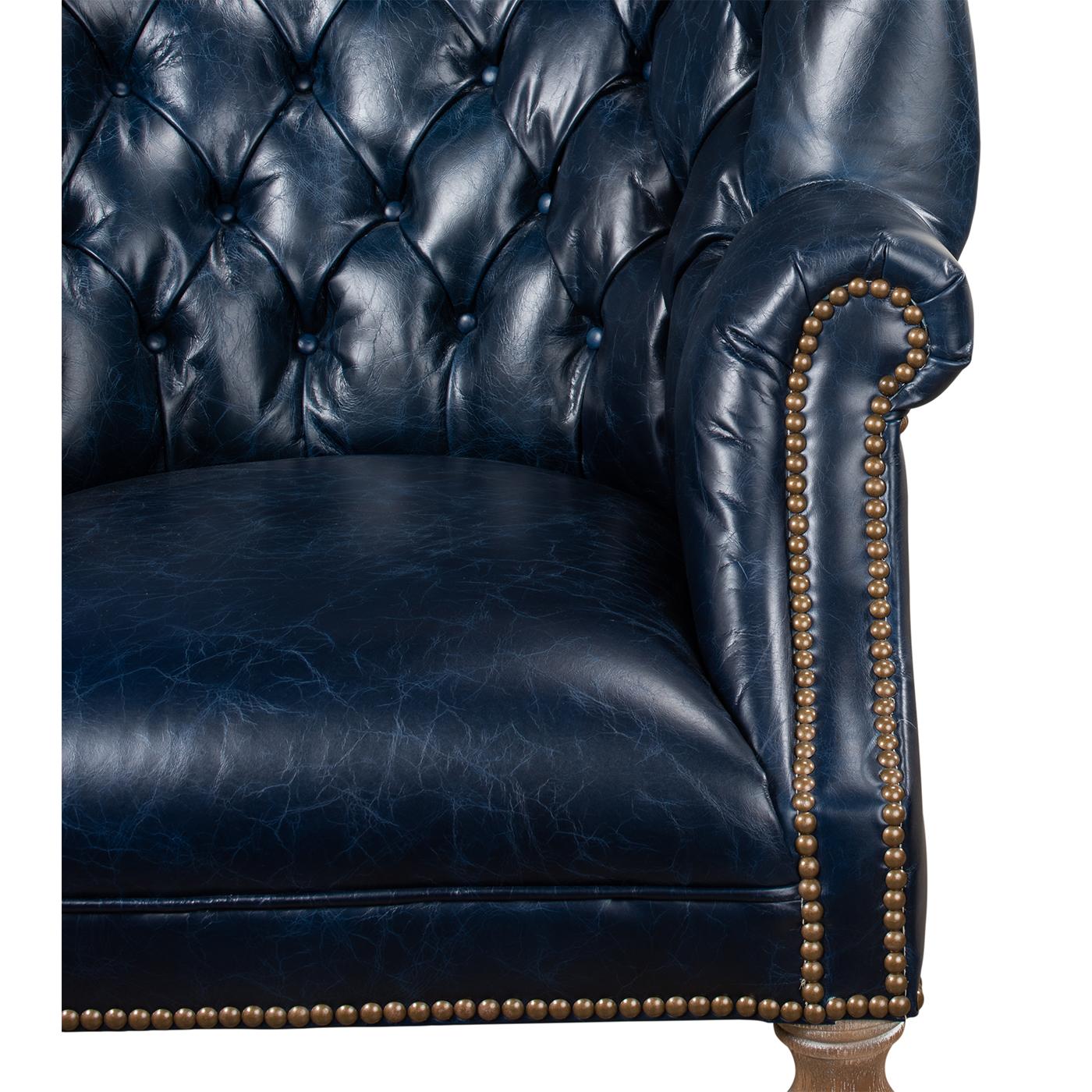 Leather Georgian Barrel Back Wingchair, Chateau Blue For Sale