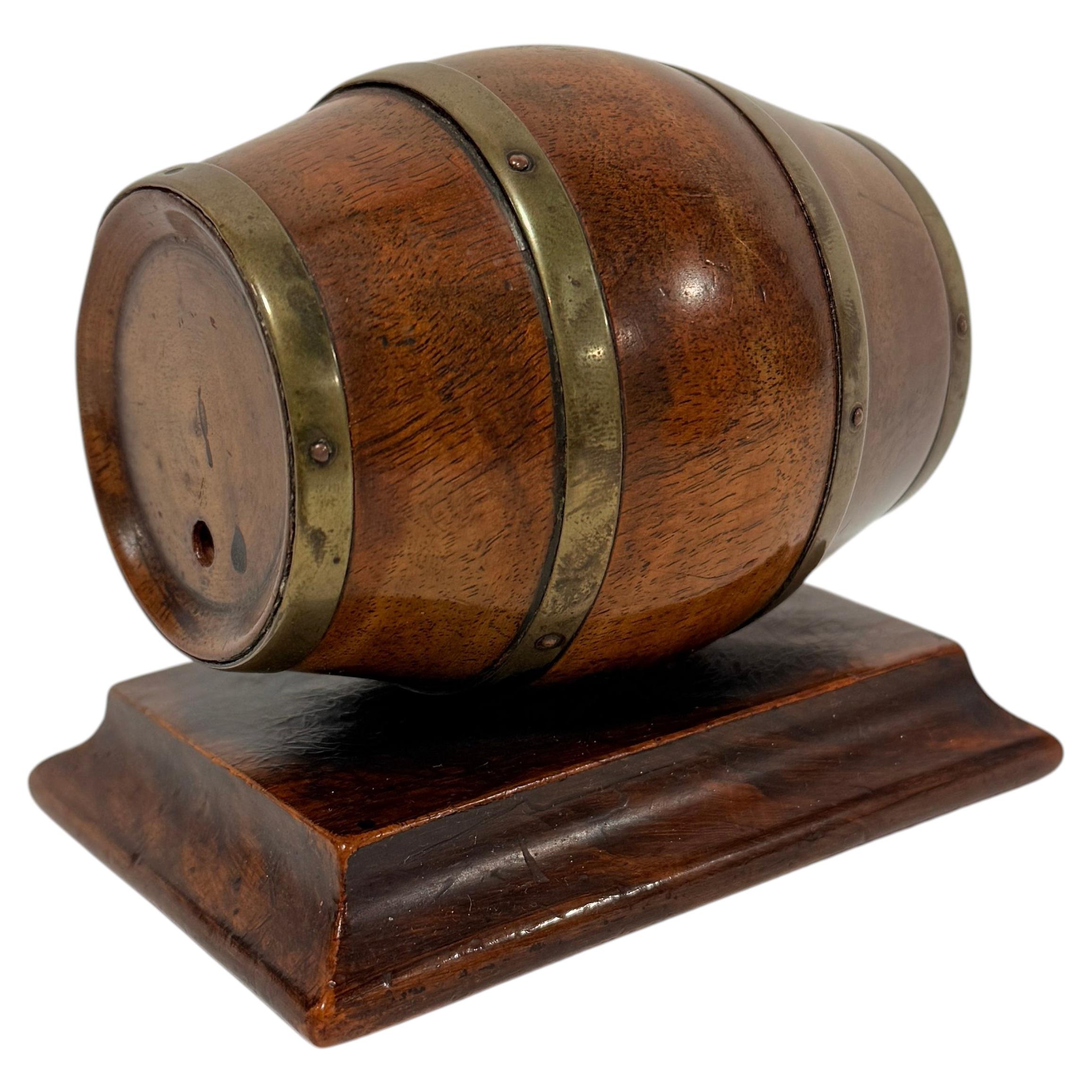 Georgian Barrel-Form Brass Bound Mahogany String Holder C. 1830