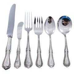Juego de cubiertos «Georgian Bead» de Frank Whiting, en plata de ley, para 8 comensales, 52 piezas. Pieza de colección.